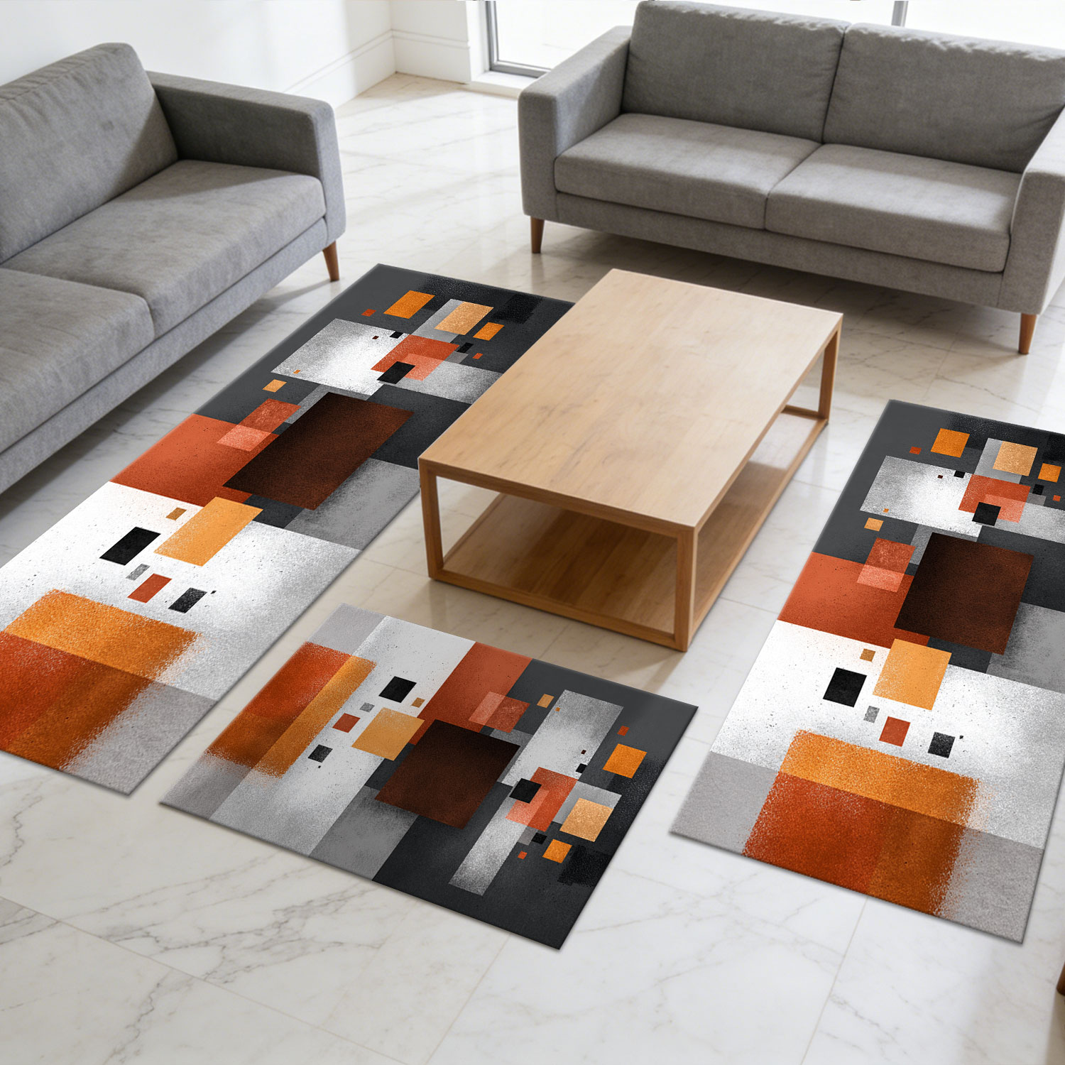 Three Piece Kitchen Rug Set Non Slip Abstract Washable Kitchen Runner_voghion.com