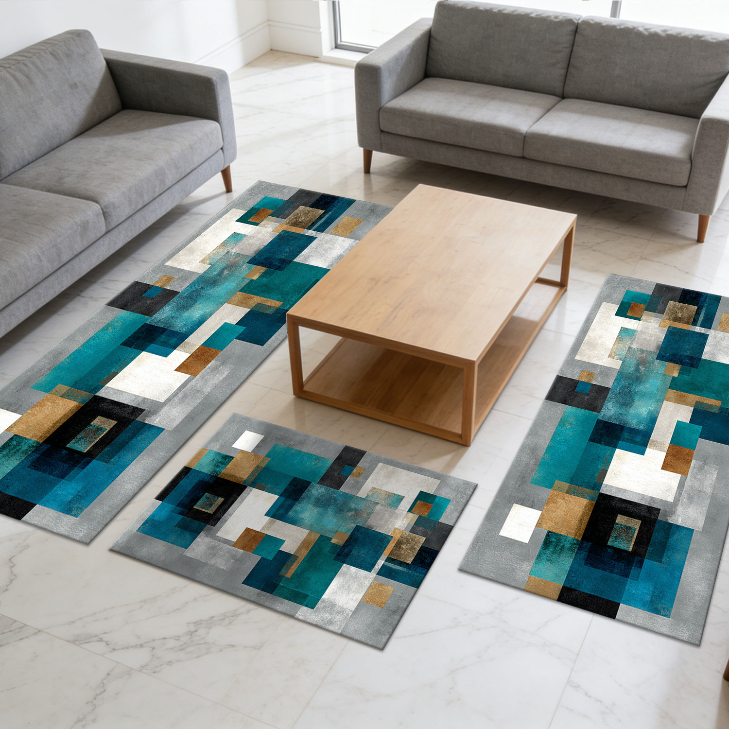 Three-piece Kitchen Rug Set Non-slip Abstract Pattern Floor Mat_voghion.com