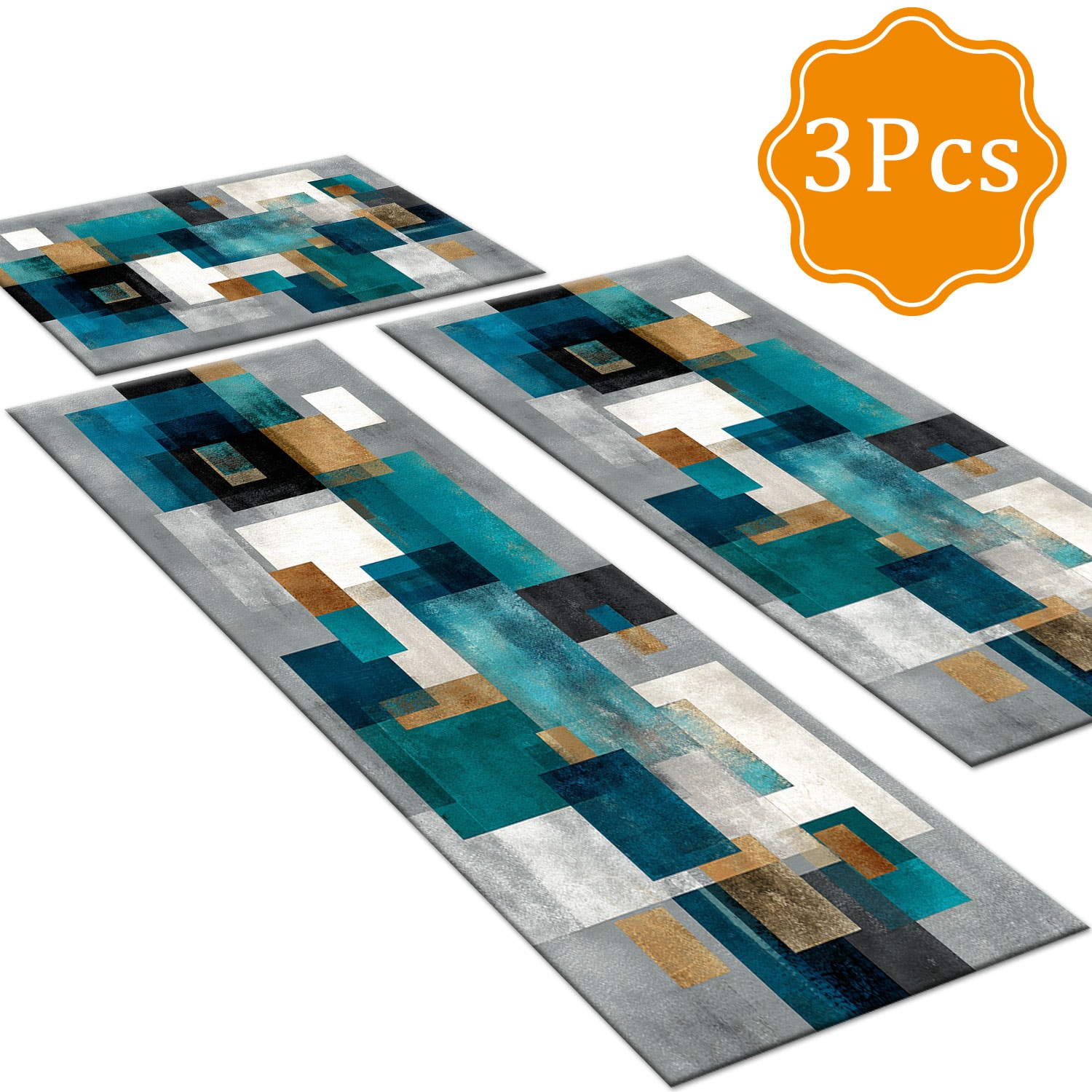 Three-piece Kitchen Rug Set Non-slip Abstract Pattern Floor Mat_voghion.com