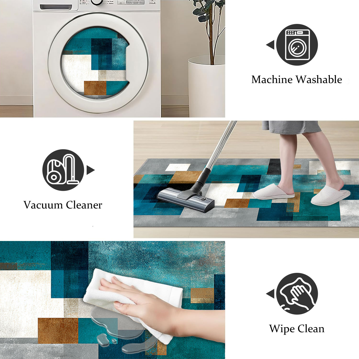 Three-piece Kitchen Rug Set Non-slip Abstract Pattern Floor Mat_voghion.com