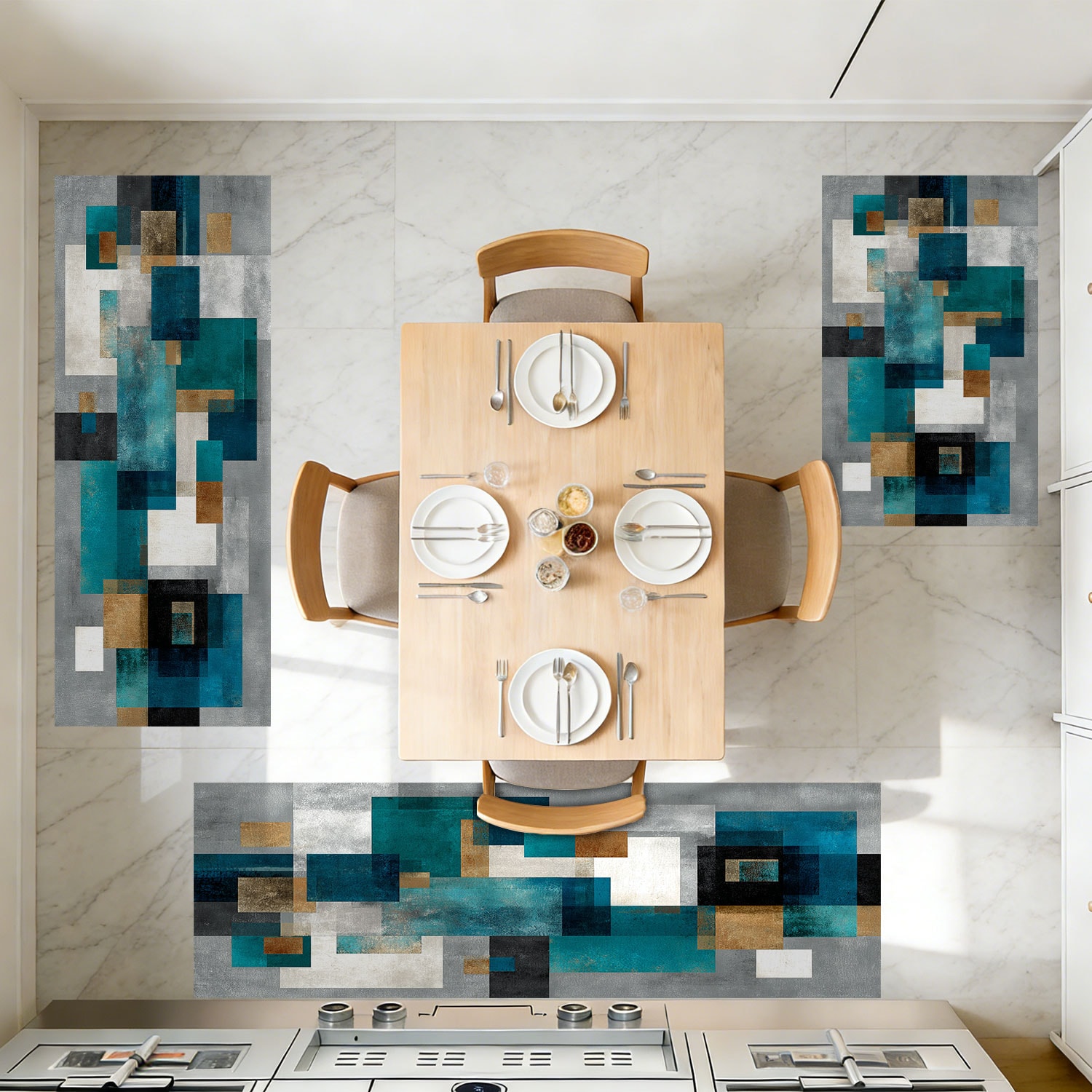 Three-piece Kitchen Rug Set Non-slip Abstract Pattern Floor Mat_voghion.com