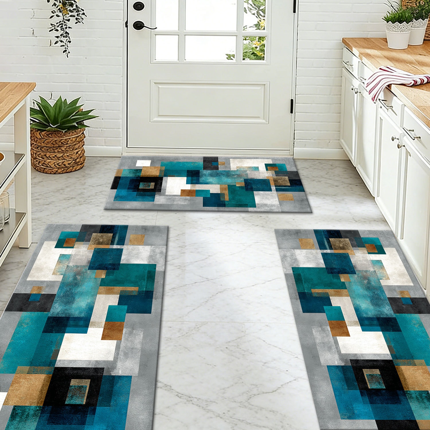 Three-piece Kitchen Rug Set Non-slip Abstract Pattern Floor Mat_voghion.com