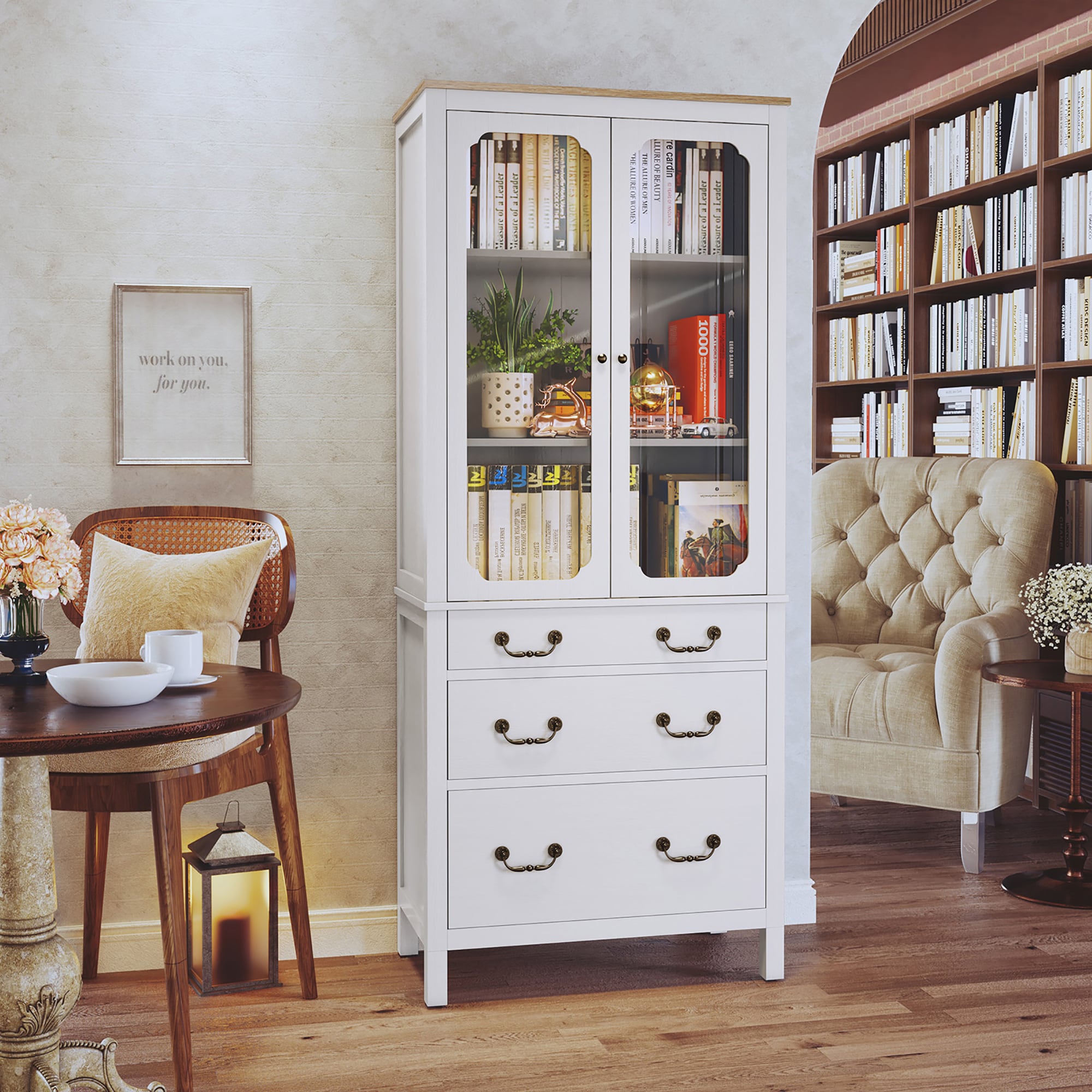 Kitchen Pantry Cabinet, Freestanding Tall Storage Cabinet, Utility Cupboard, Pantry Cabinet With Tempered Glass Doors And Adjustable Shelves For Kitchen, Living Room, Dining Room_voghion.com