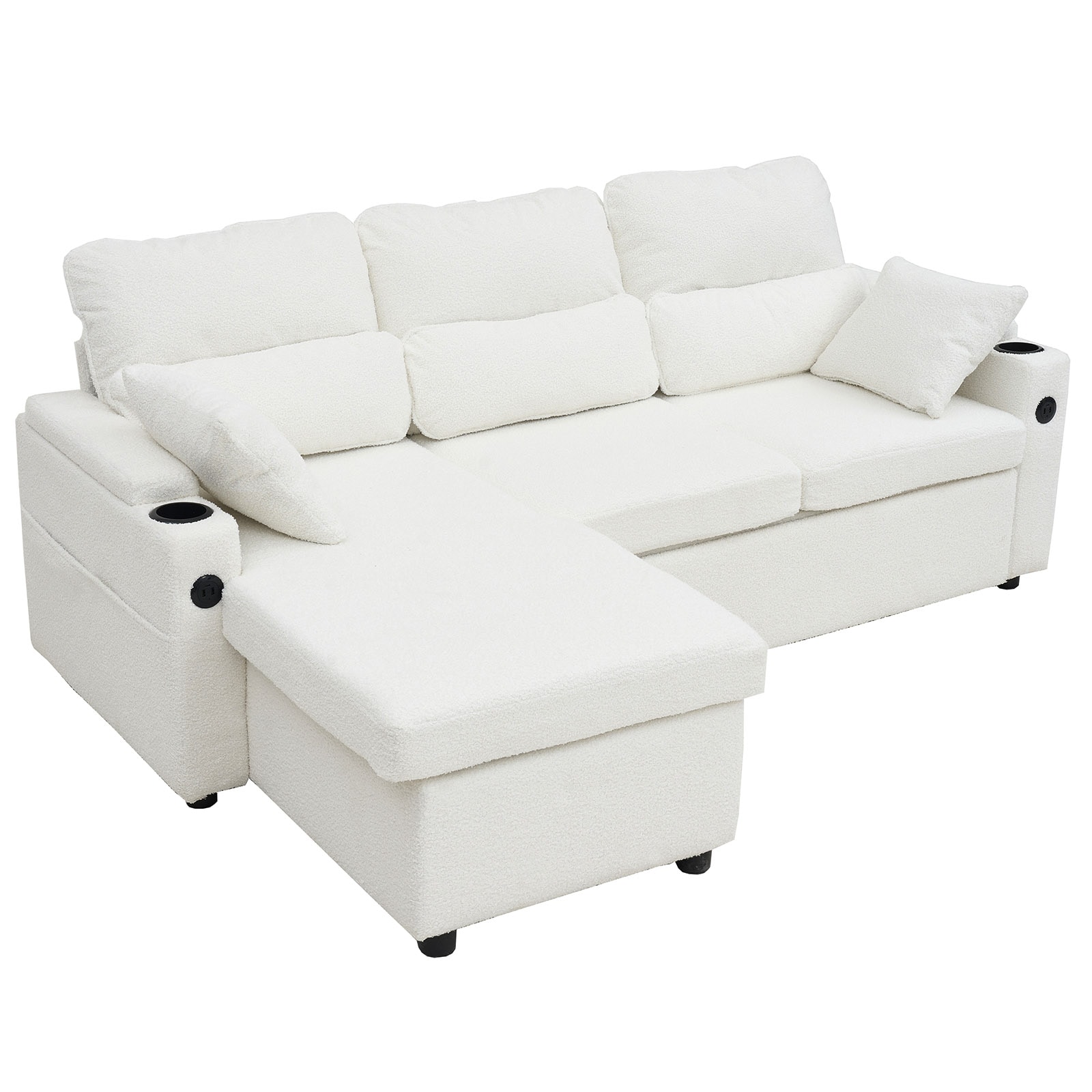 Convertible Sleeper Sofa 2 in 1, L-Shaped Couches for Living Room, Pull Out Sectional Futon Sofa Bed with Storage Space, USB Ports and Cup Holders for Bedroom(White) Convertible Sleeper Sofa 2 in 1, L-Shaped Couches for Living Room, Pull Out Sectional Futon Sofa Bed with Storage Space, USB Ports and Cup Holders for Bedroom(White)
