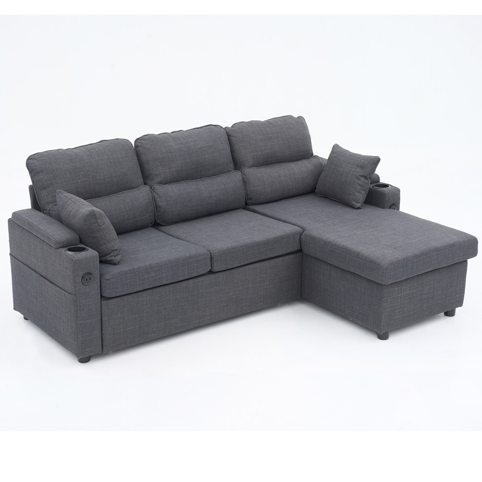 Convertible Sleeper Sofa 2 in 1, L-Shaped Couches for Living Room, Pull Out Sectional Futon Sofa Bed with Storage Space, USB Ports and Cup Holders for Bedroom, (Dark Gray) Convertible Sleeper Sofa 2 in 1, L-Shaped Couches for Living Room, Pull Out Sectional Futon Sofa Bed with Storage Space, USB Ports and Cup Holders for Bedroom, (Dark Gray)