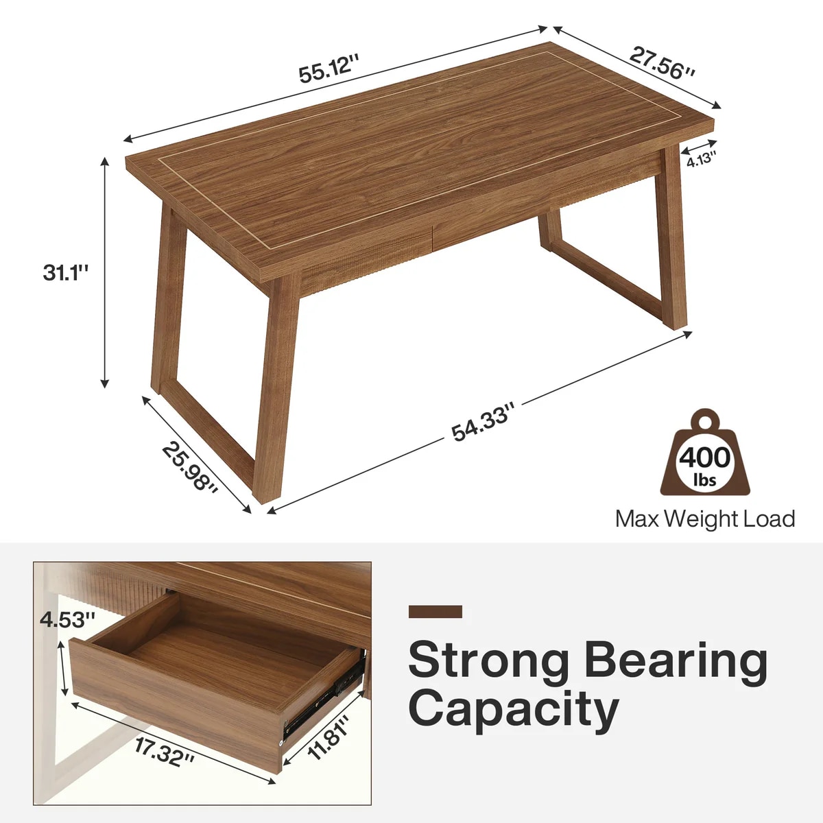 Wood Computer Desk, Mid-Century Modern Study Writing Table With Drawer_voghion.com