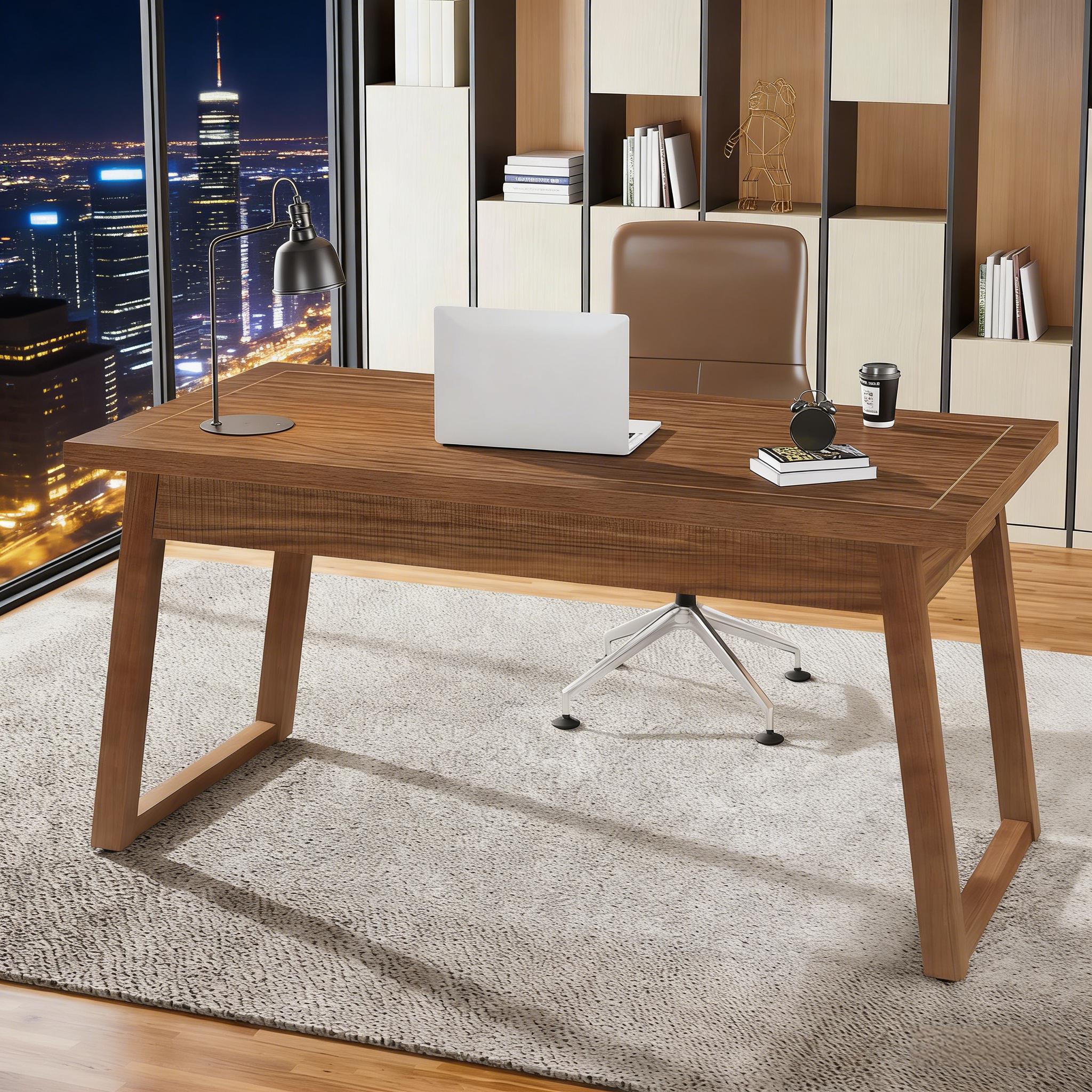 Wood Computer Desk, Mid-Century Modern Study Writing Table With Drawer_voghion.com