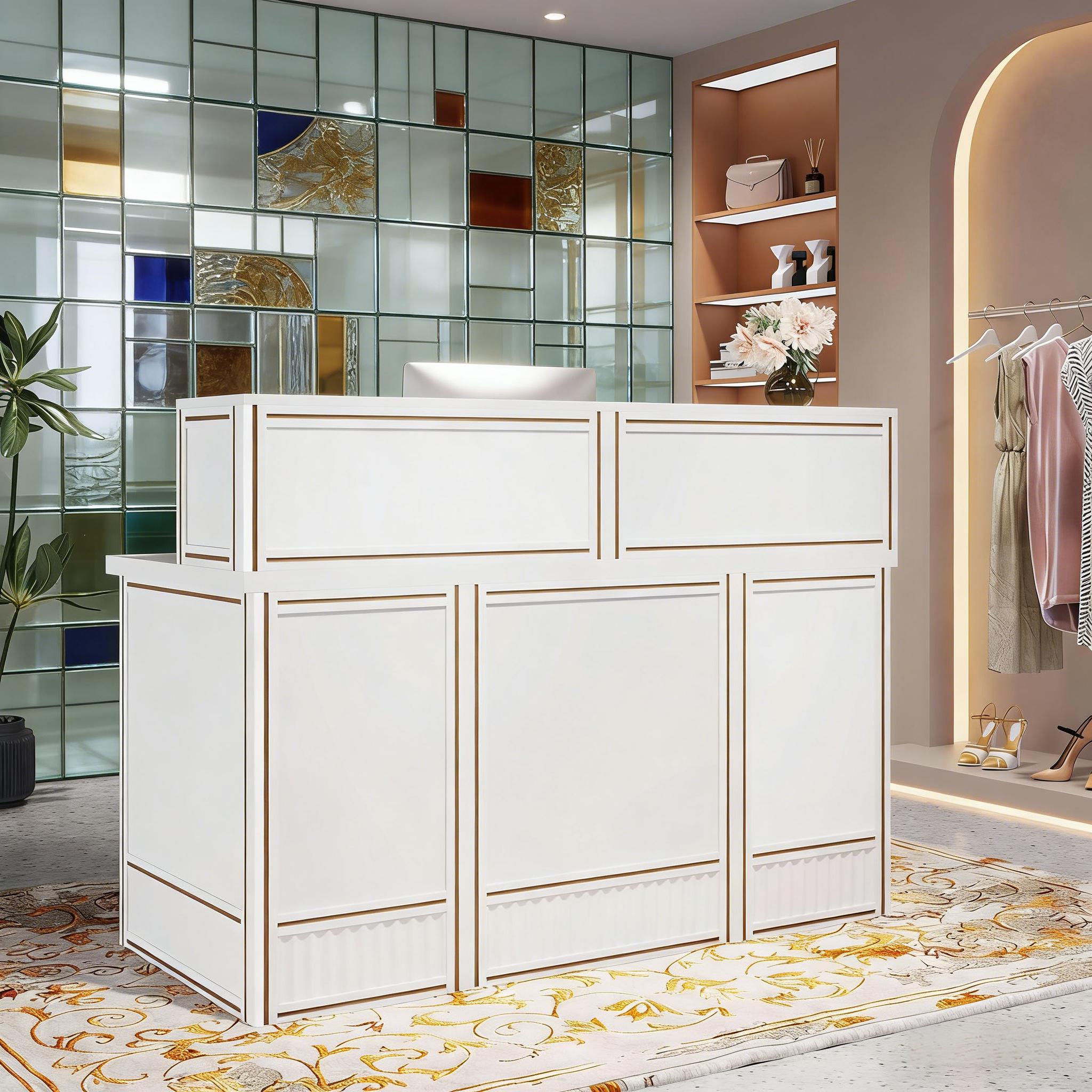 Reception Desk Front Desk With Counter & Metal Frame_voghion.com