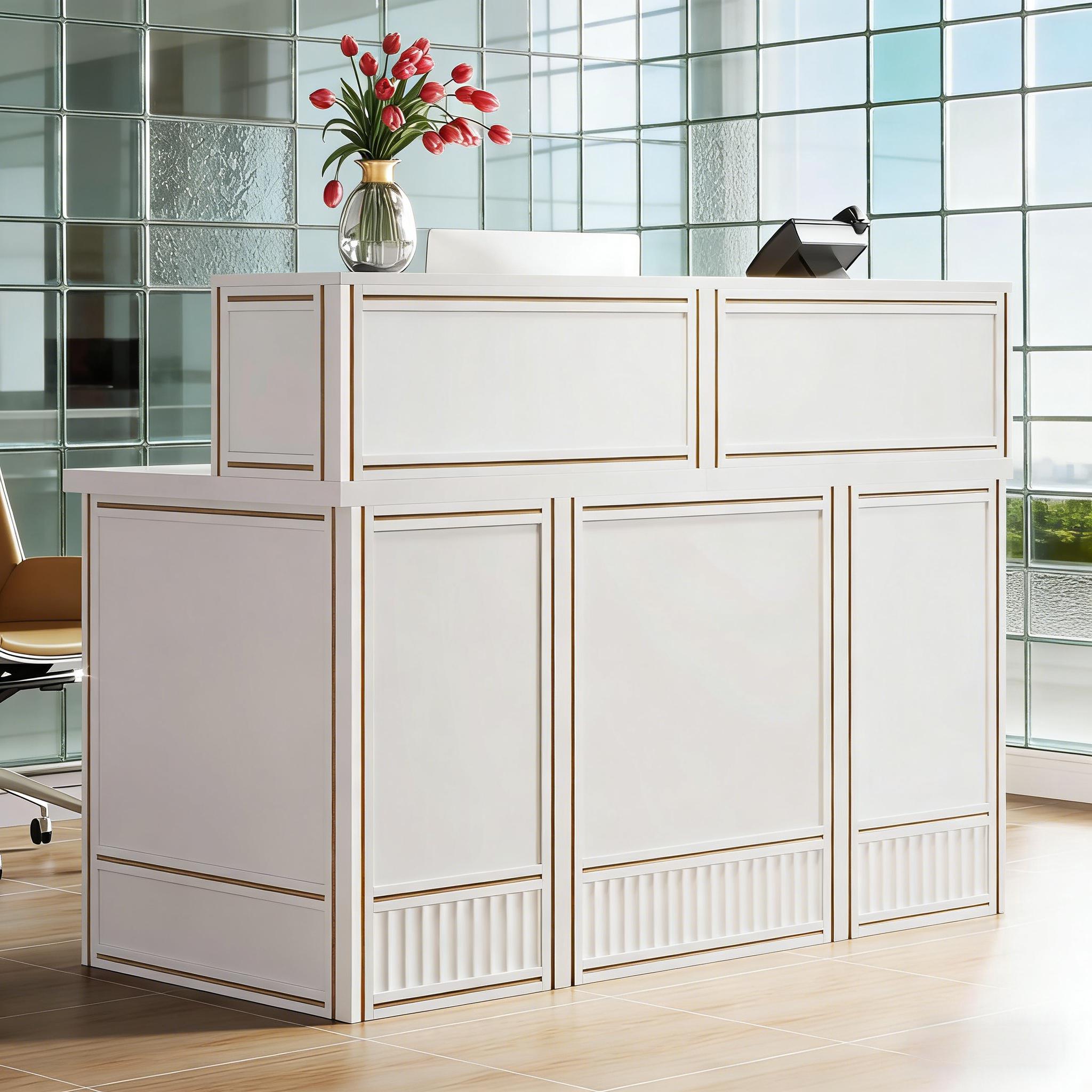 Reception Desk Front Desk With Counter & Metal Frame_voghion.com