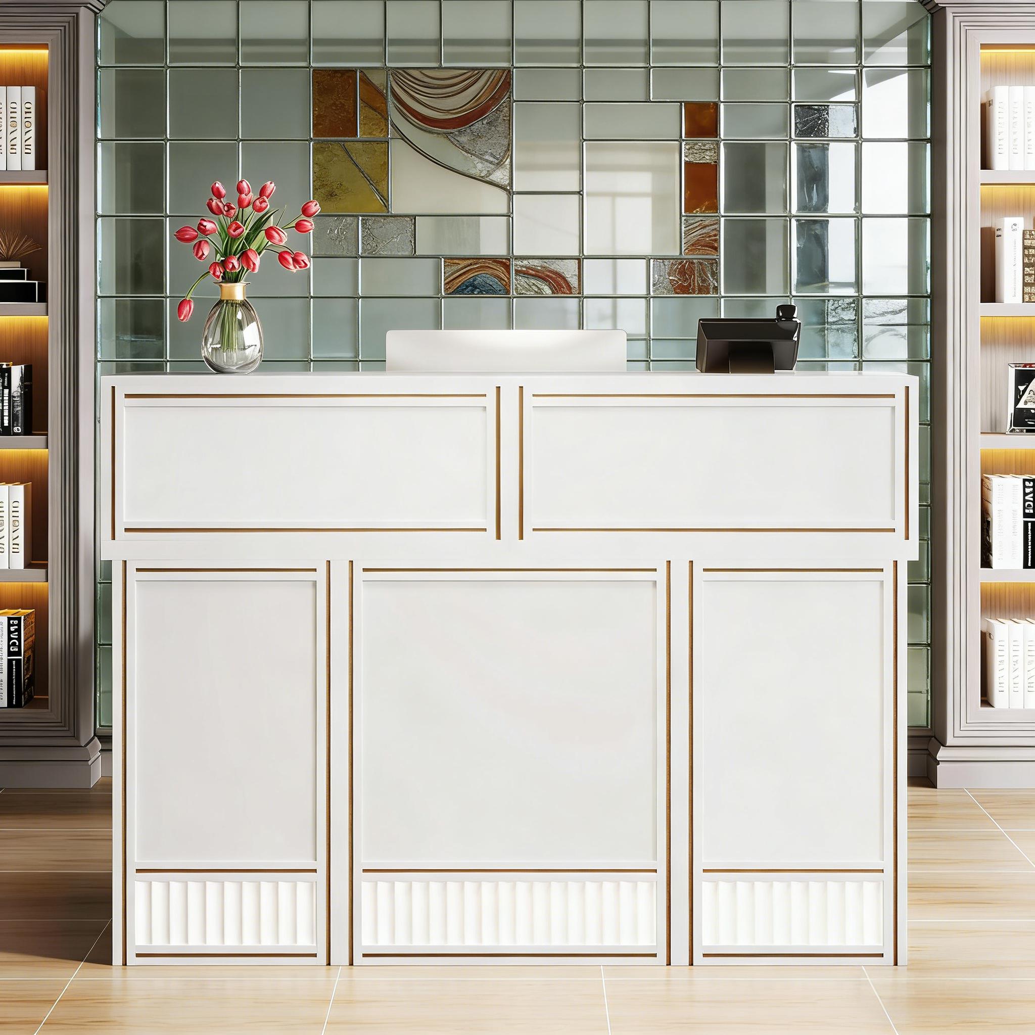 Reception Desk Front Desk With Counter & Metal Frame_voghion.com