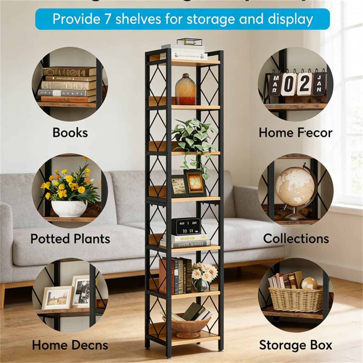 7-Tier Corner Shelf, Bookshelf Corner Bookcase_voghion.com