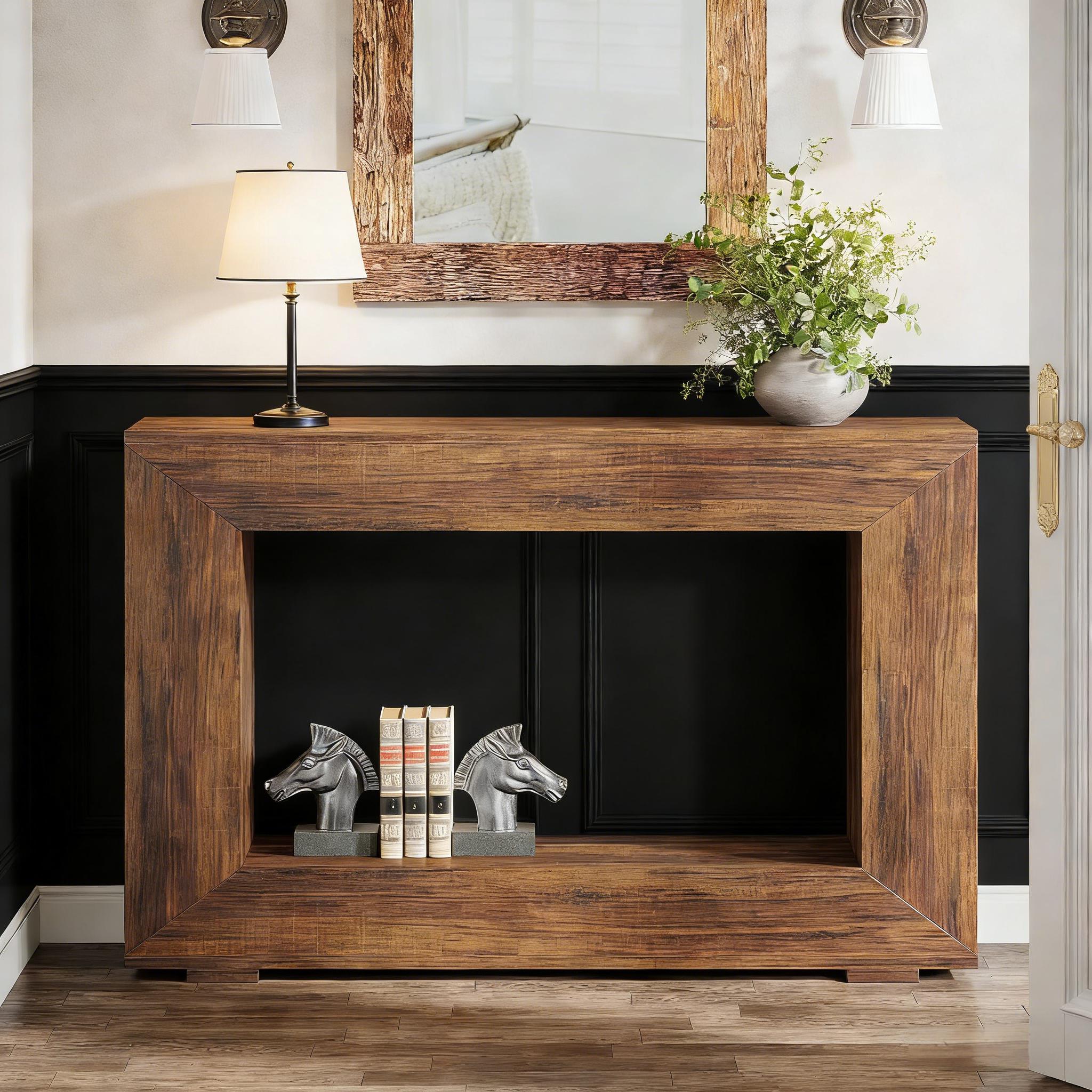 Farmhouse Console Table, Rustic Wood Entryway Sofa Table With Storage_voghion.com