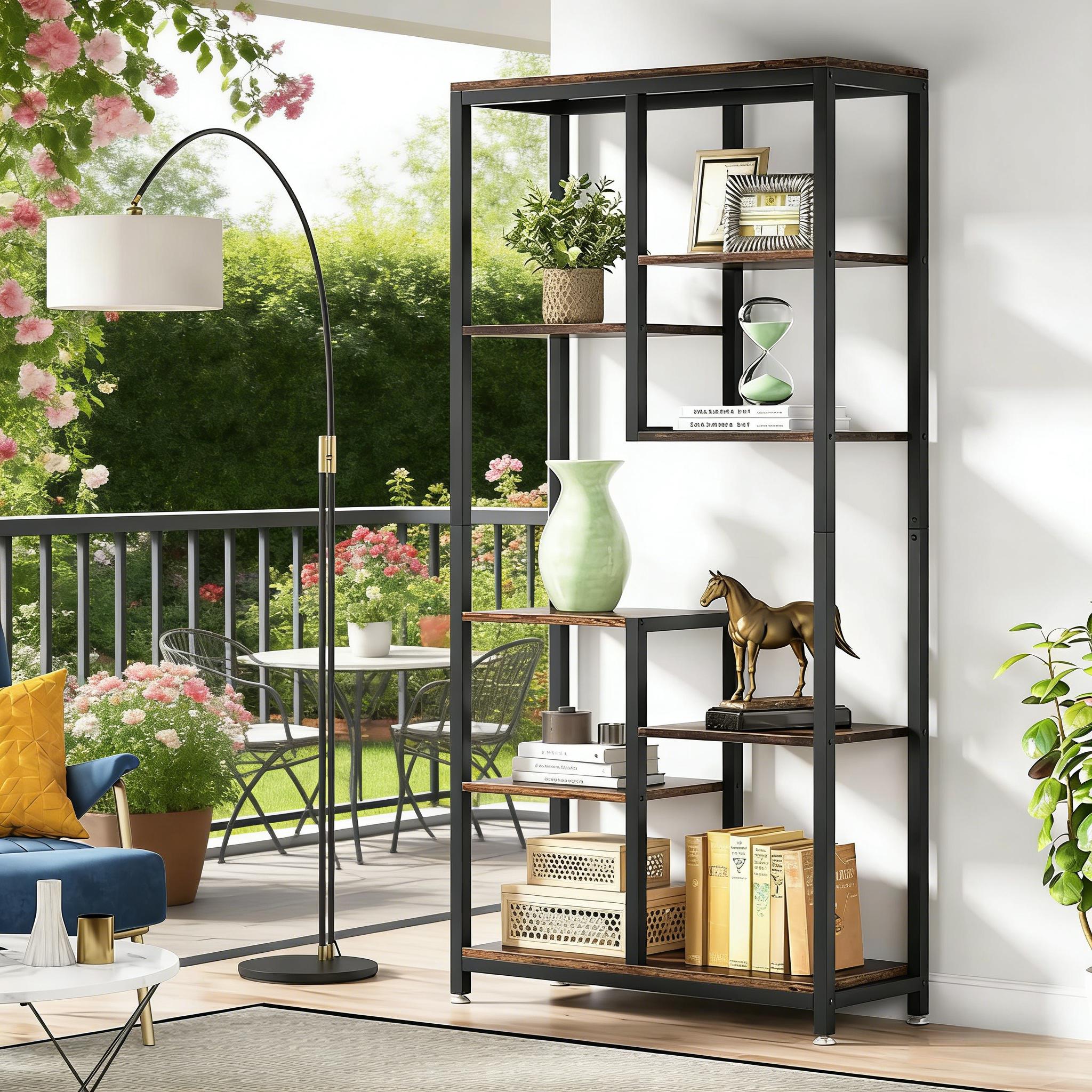 8-shelf Bookshelf, Industrial Open Bookcase Storage Display Rack
