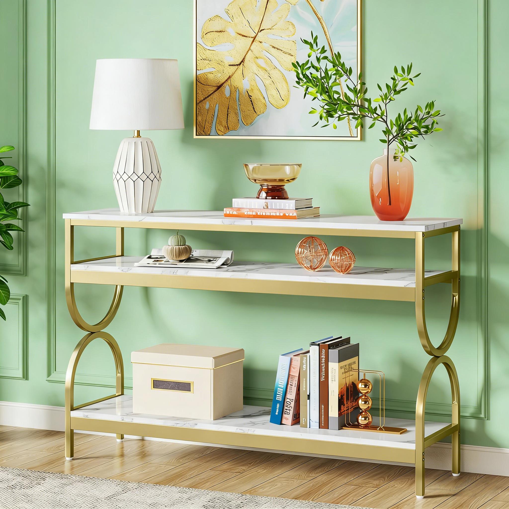 3-Tier Console Table, Sofa Table with Storage Shelves