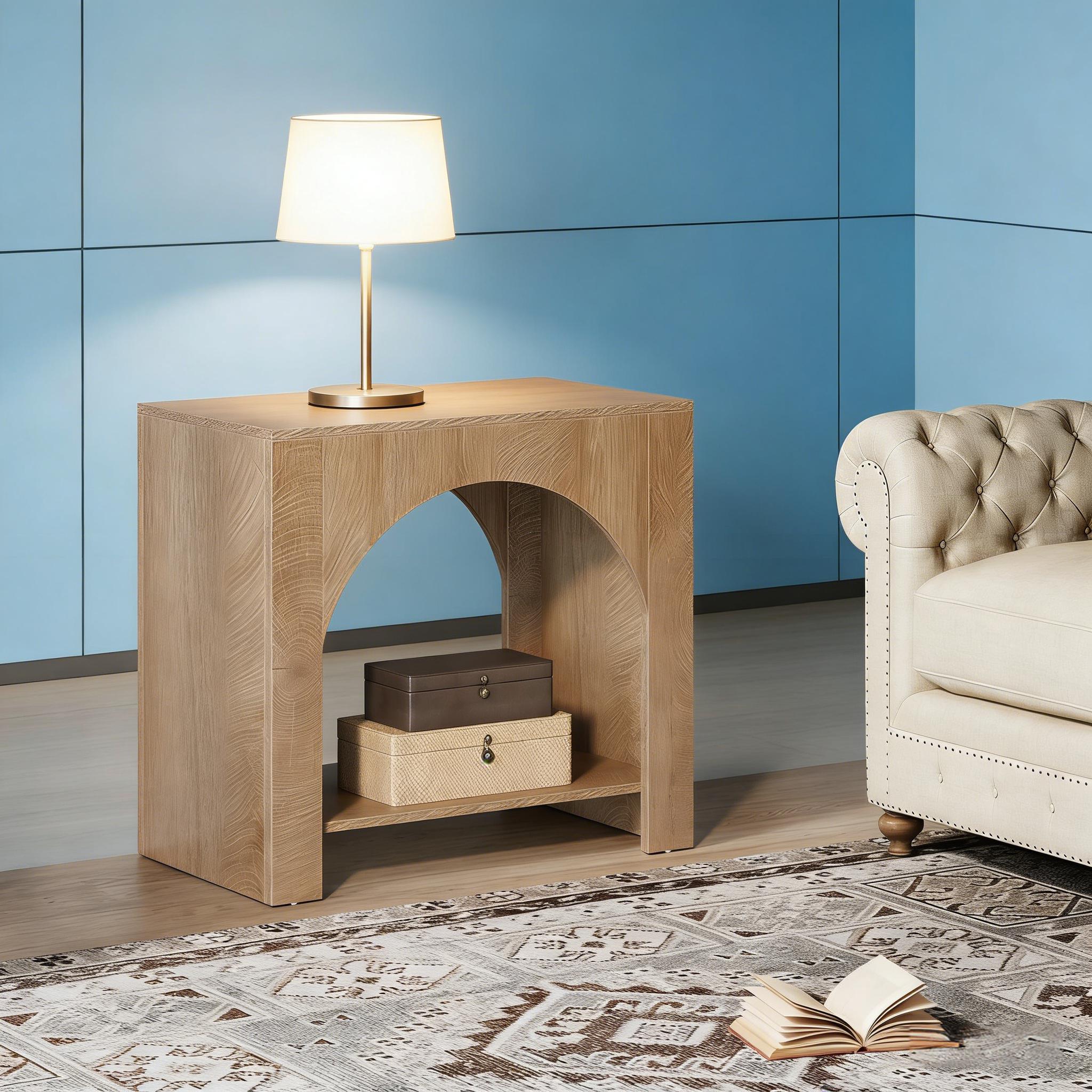 End Table, 2 Tier Square Side Table with Storage Shelf