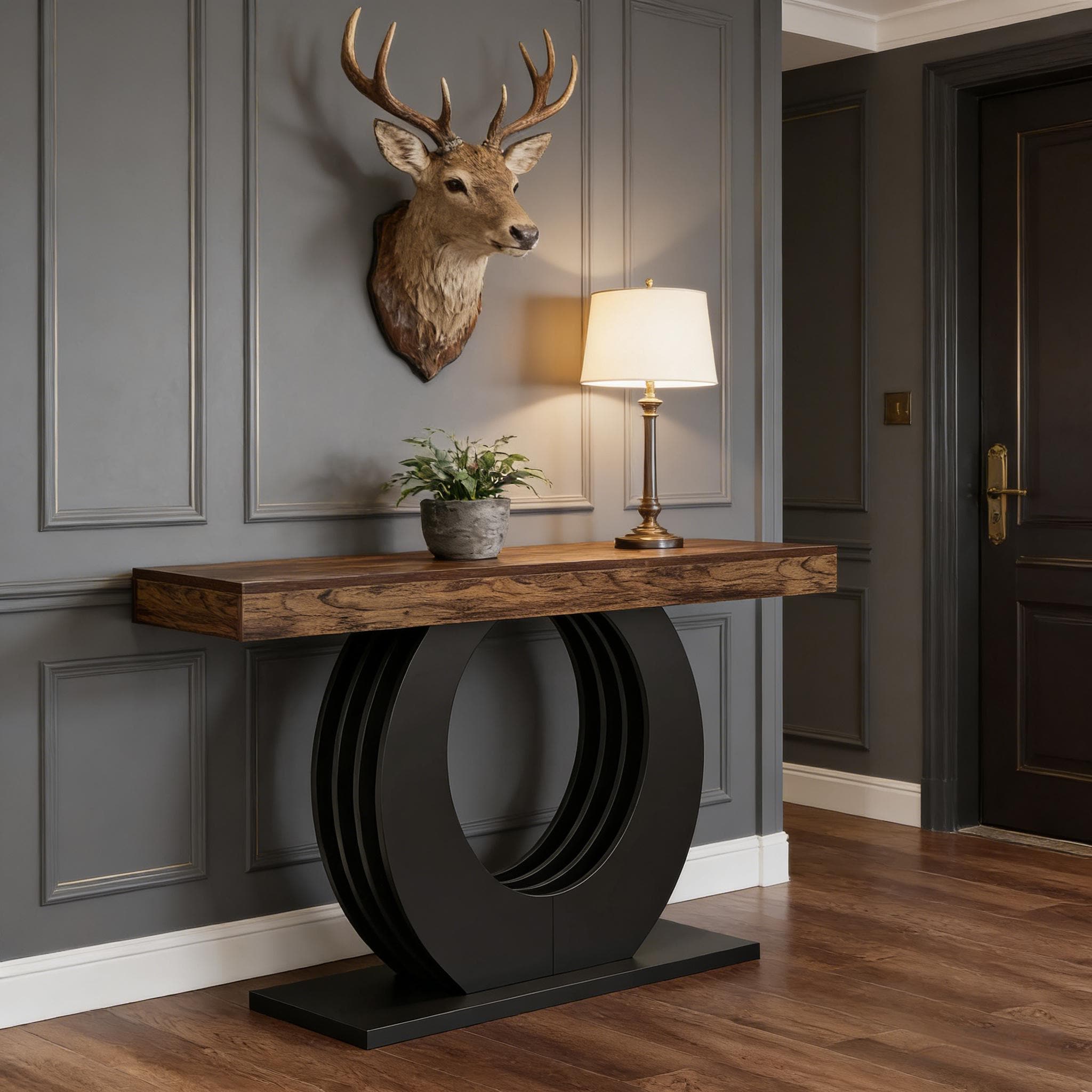 Console Table, Rustic Sofa Table Entryway Table with Circle Base