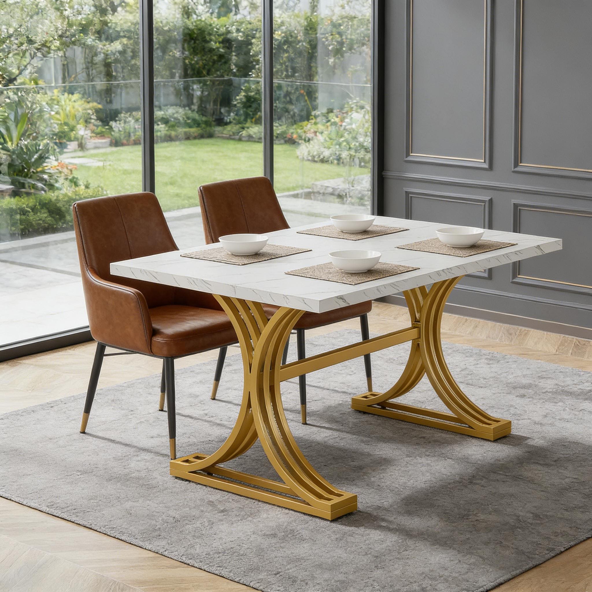 Modern Executive Computer Desk with Faux Marble Tabletop