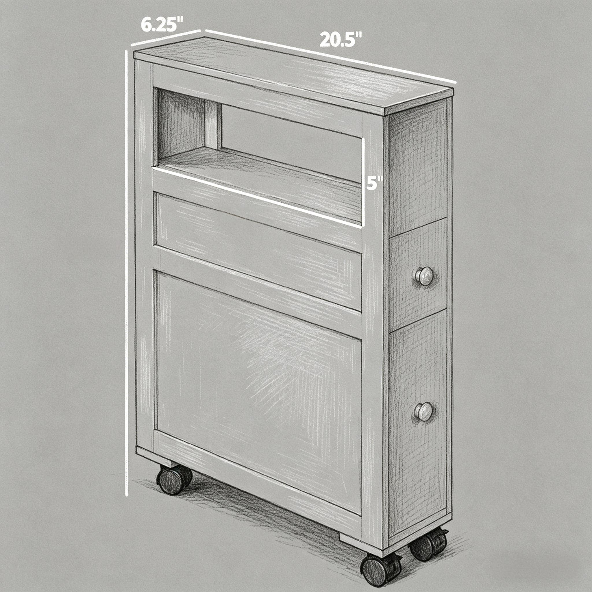 Wood Rolling Narrow Bathroom Side Storage Cabinet_voghion.com