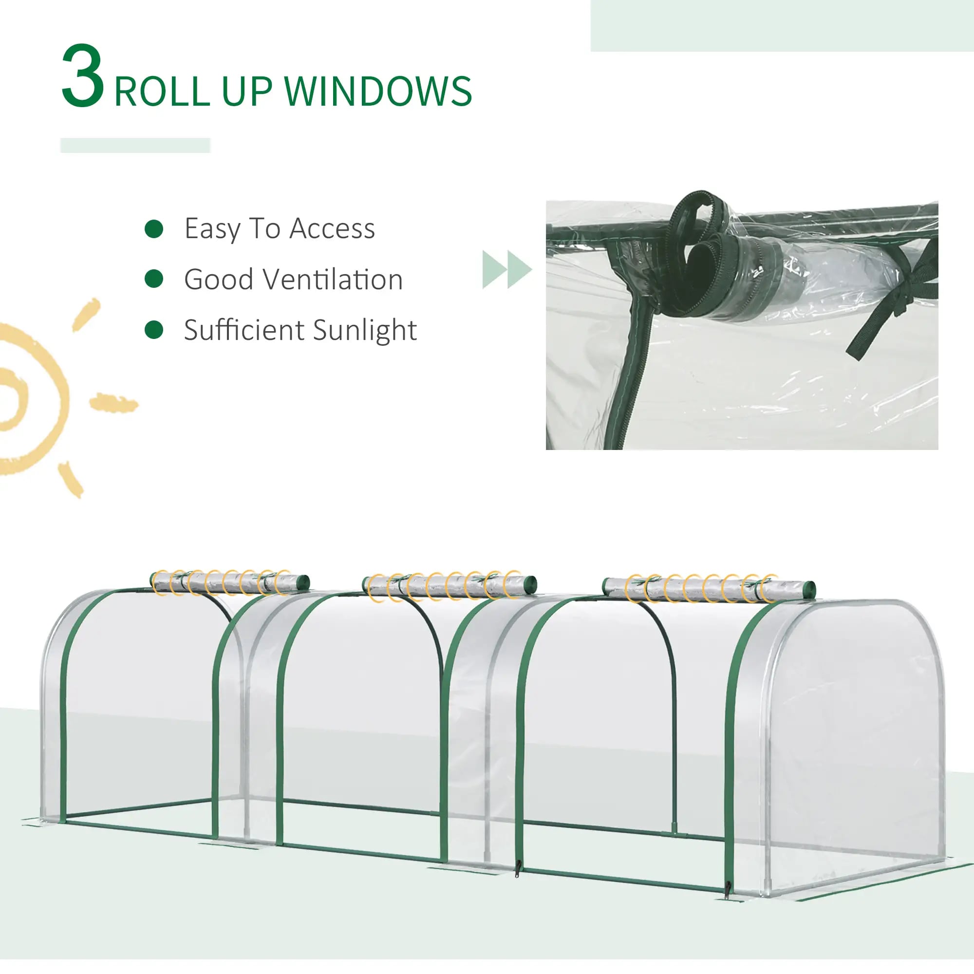 9.7' L X 3' W X 2.5' H Portable Tunneled Greenhouse With 3 Zippered Doors_maomaolike.com