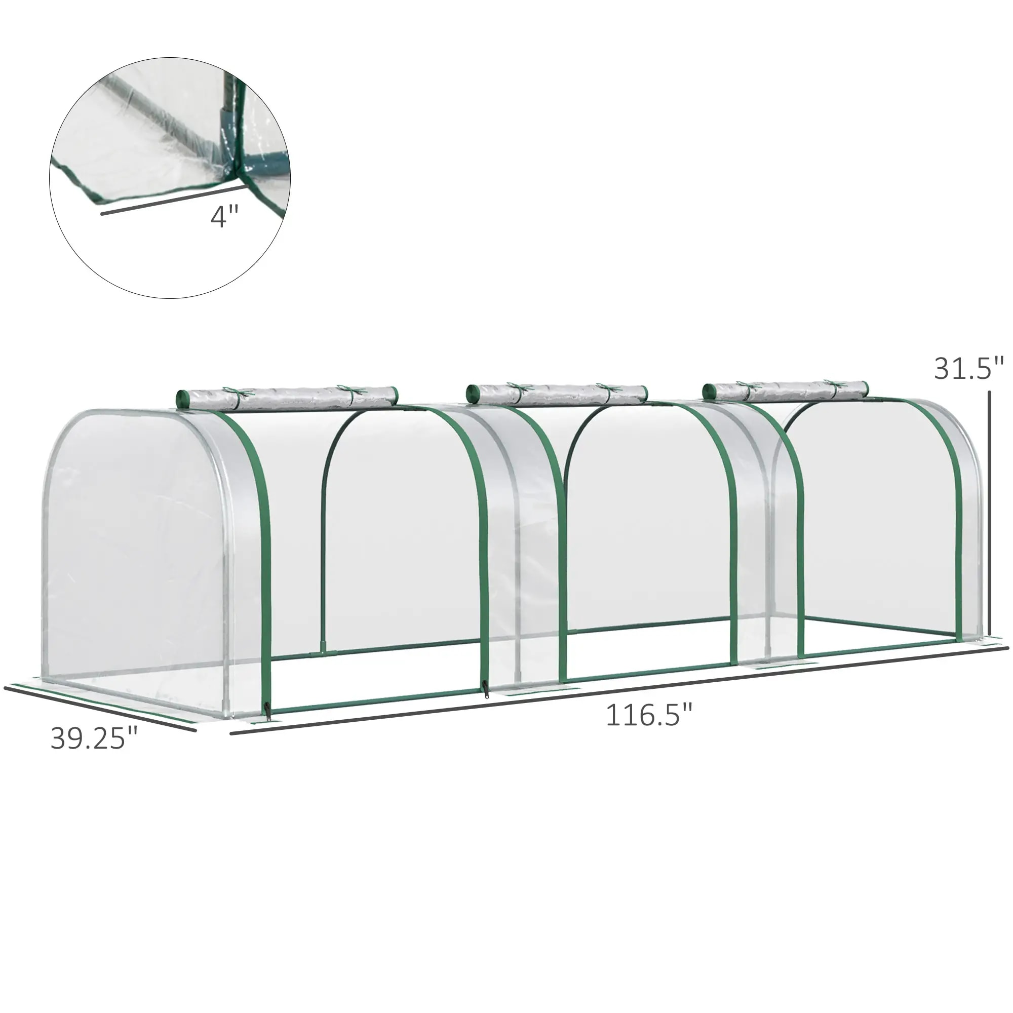 9.7' L X 3' W X 2.5' H Portable Tunneled Greenhouse With 3 Zippered Doors_maomaolike.com