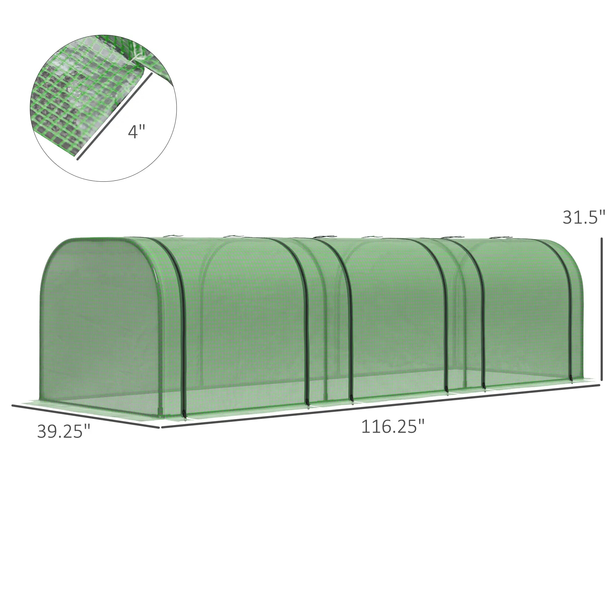 9.7' L X 3' W X 2.5' H Portable Tunneled Greenhouse With 3 Zippered Doors, Water/UV Fighting PE Cover Green_maomaolike.com