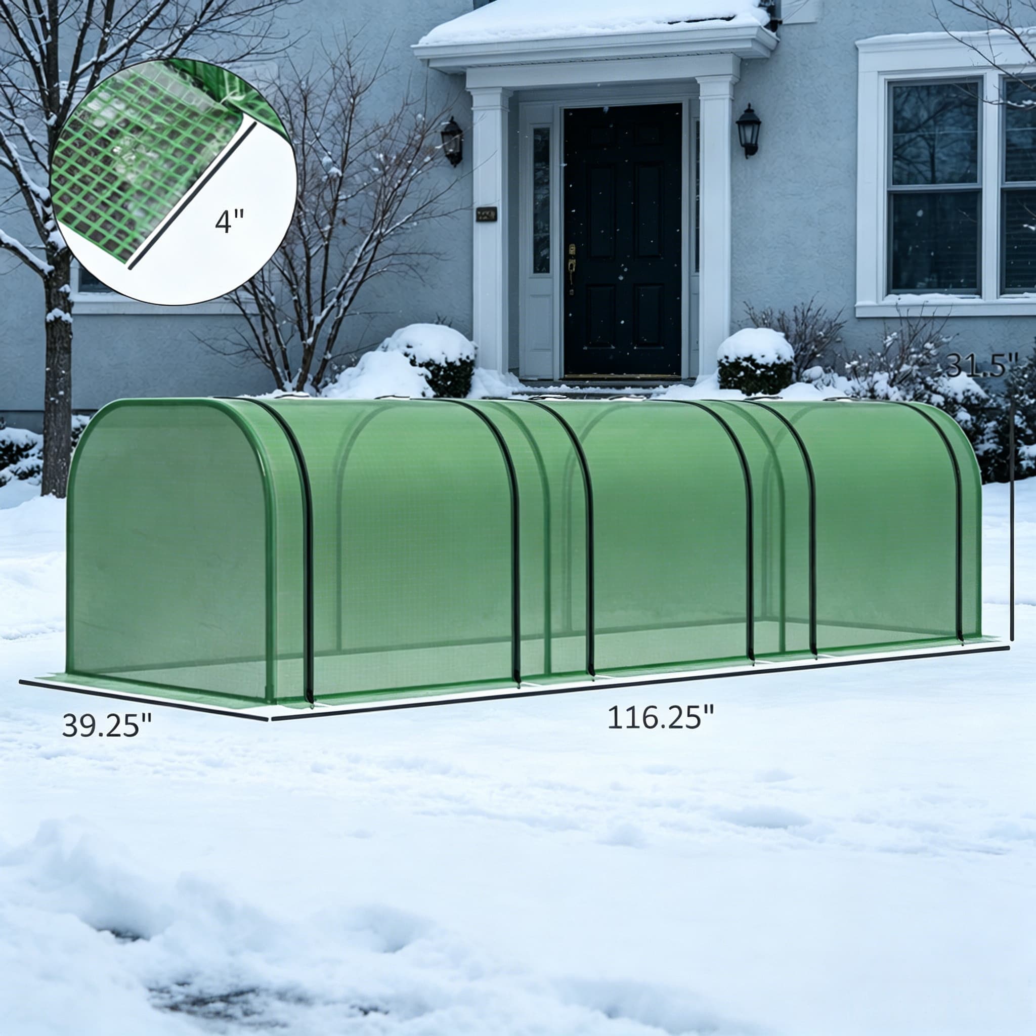 9.7' L X 3' W X 2.5' H Portable Tunneled Greenhouse With 3 Zippered Doors, Water/UV Fighting PE Cover Green_maomaolike.com