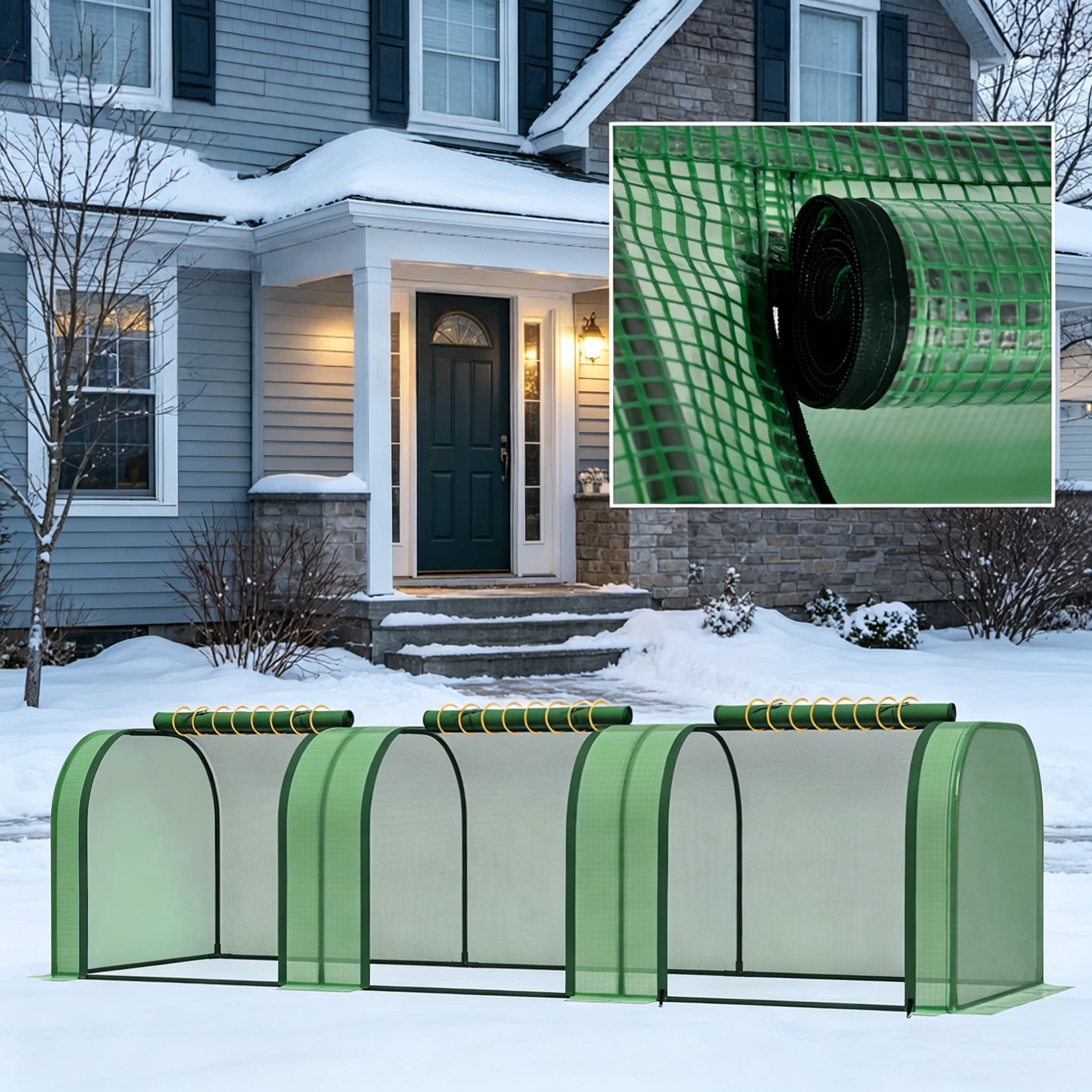 9.7' L X 3' W X 2.5' H Portable Tunneled Greenhouse With 3 Zippered Doors, Water/UV Fighting PE Cover Green_maomaolike.com