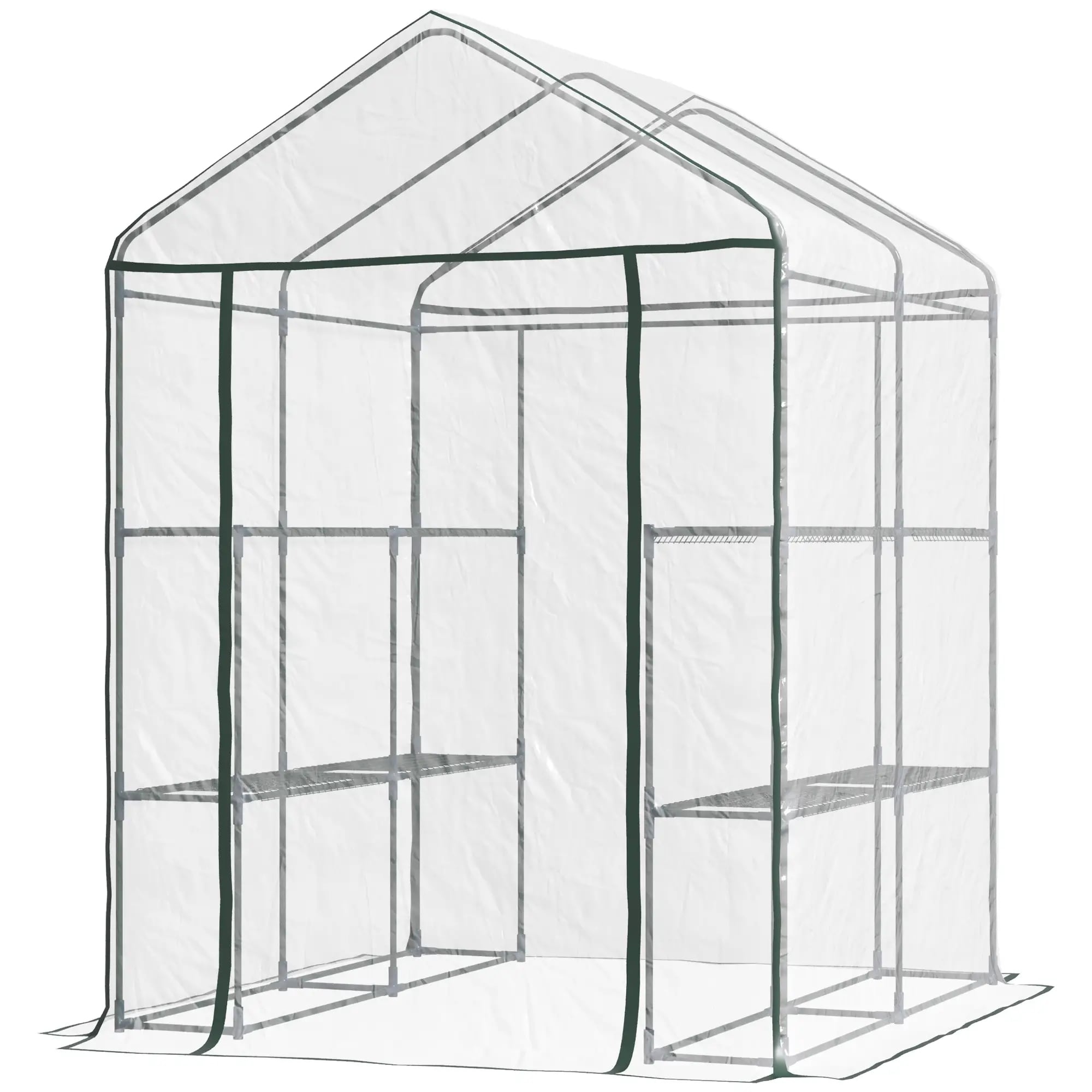 Mini Walk-in Greenhouse Kit, 5' X 5' X 6' Portable Green House With 3 Tier Shelves, Roll-Up Door, And Weatherized Plastic Cover_maomaolike.com