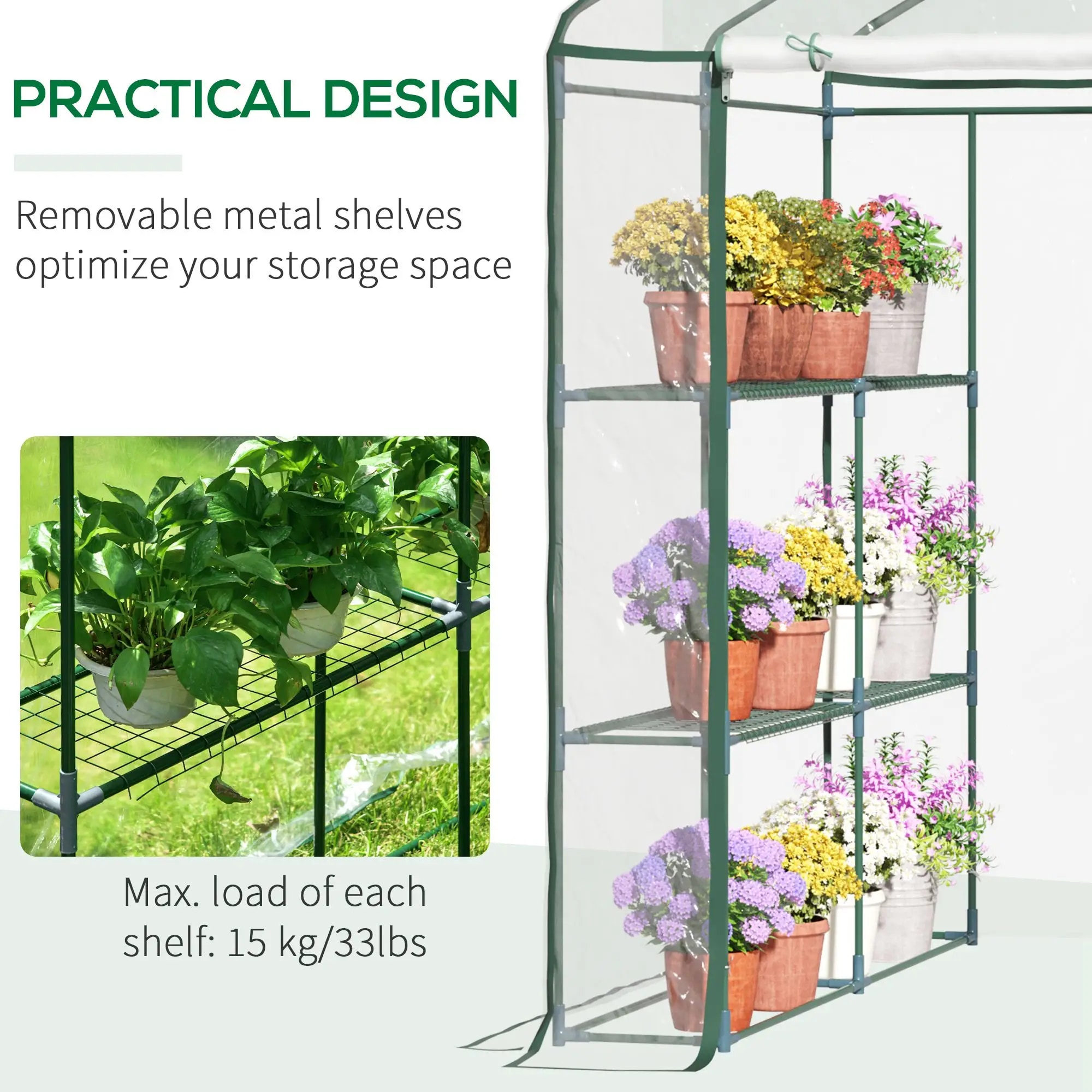 Mini Walk-in Greenhouse Kit, 5' X 5' X 6' Portable Green House With 3 Tier Shelves, Roll-Up Door, And Weatherized Plastic Cover_maomaolike.com