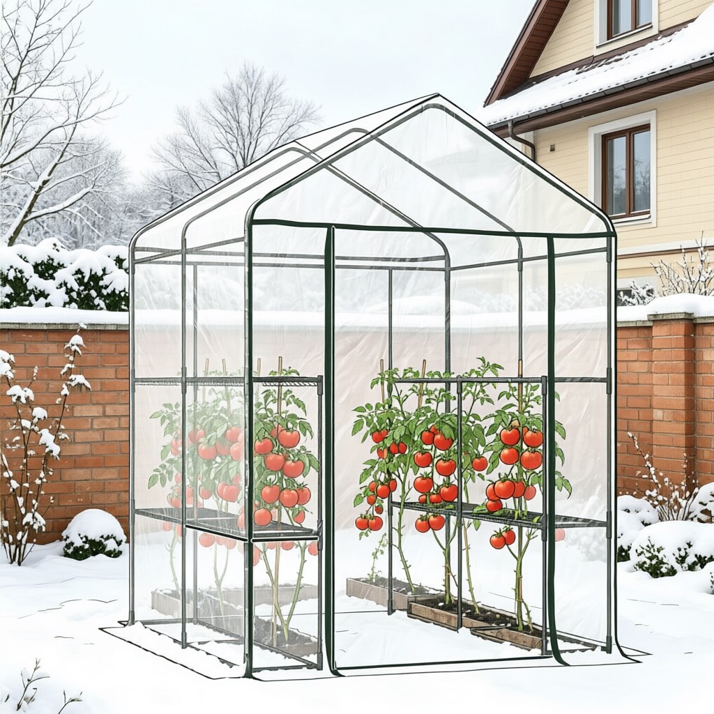 Mini Walk-in Greenhouse Kit, 5' X 5' X 6' Portable Green House With 3 Tier Shelves, Roll-Up Door, And Weatherized Plastic Cover_maomaolike.com