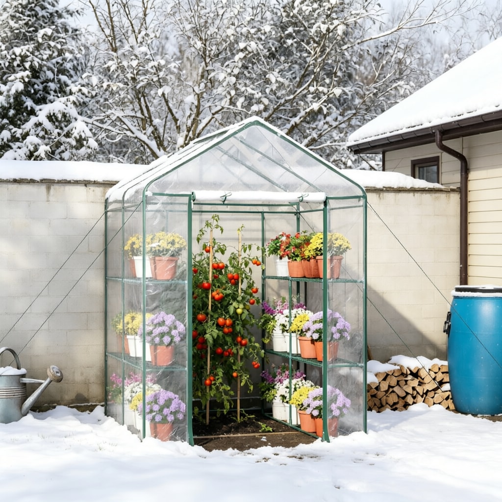 Mini Walk-in Greenhouse Kit, 5' X 5' X 6' Portable Green House With 3 Tier Shelves, Roll-Up Door, And Weatherized Plastic Cover_maomaolike.com