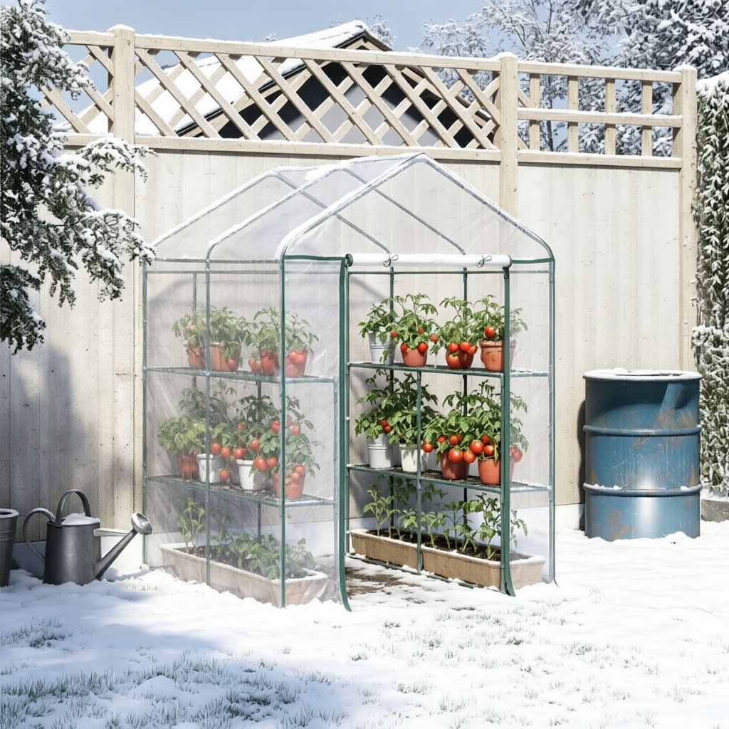 Mini Walk-in Greenhouse Kit, 5' X 5' X 6' Portable Green House With 3 Tier Shelves, Roll-Up Door, And Weatherized Plastic Cover_maomaolike.com