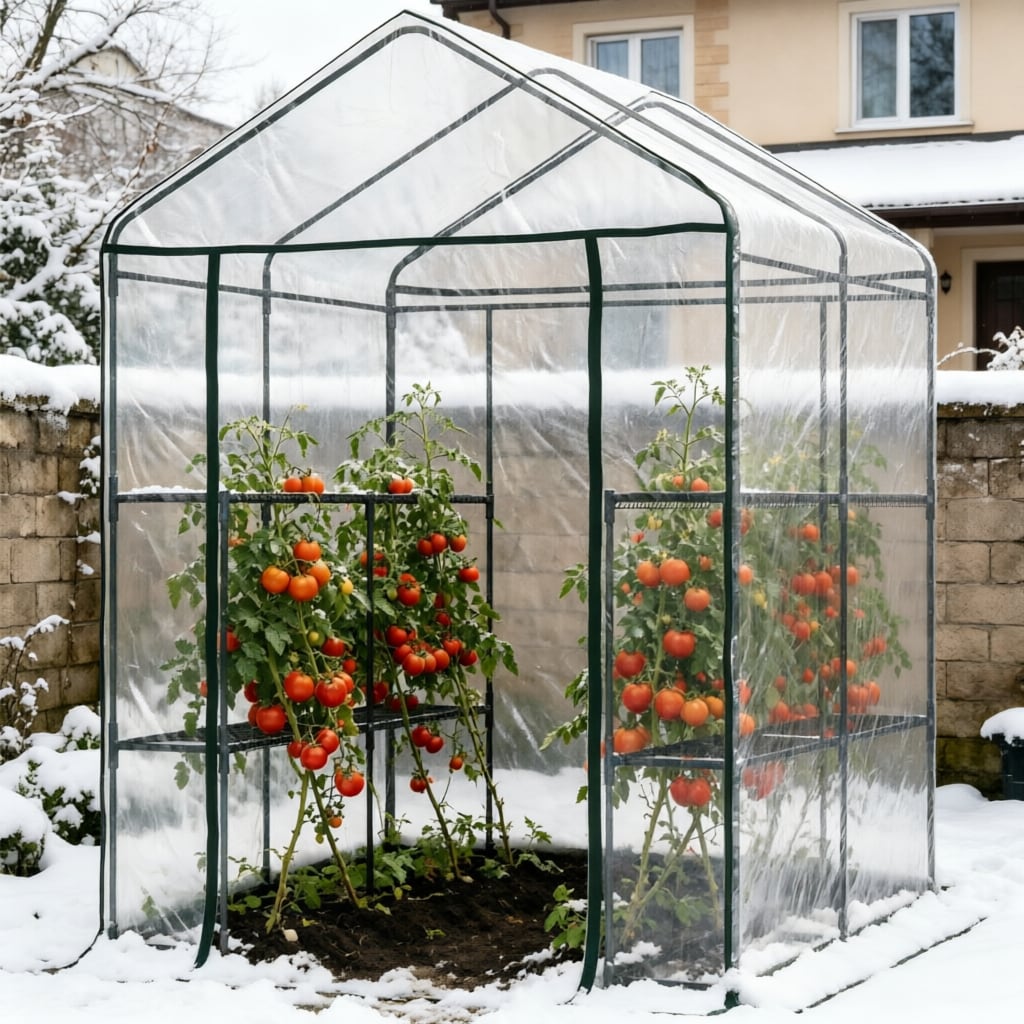 Mini Walk-in Greenhouse Kit, 5' X 5' X 6' Portable Green House With 3 Tier Shelves, Roll-Up Door, And Weatherized Plastic Cover_maomaolike.com