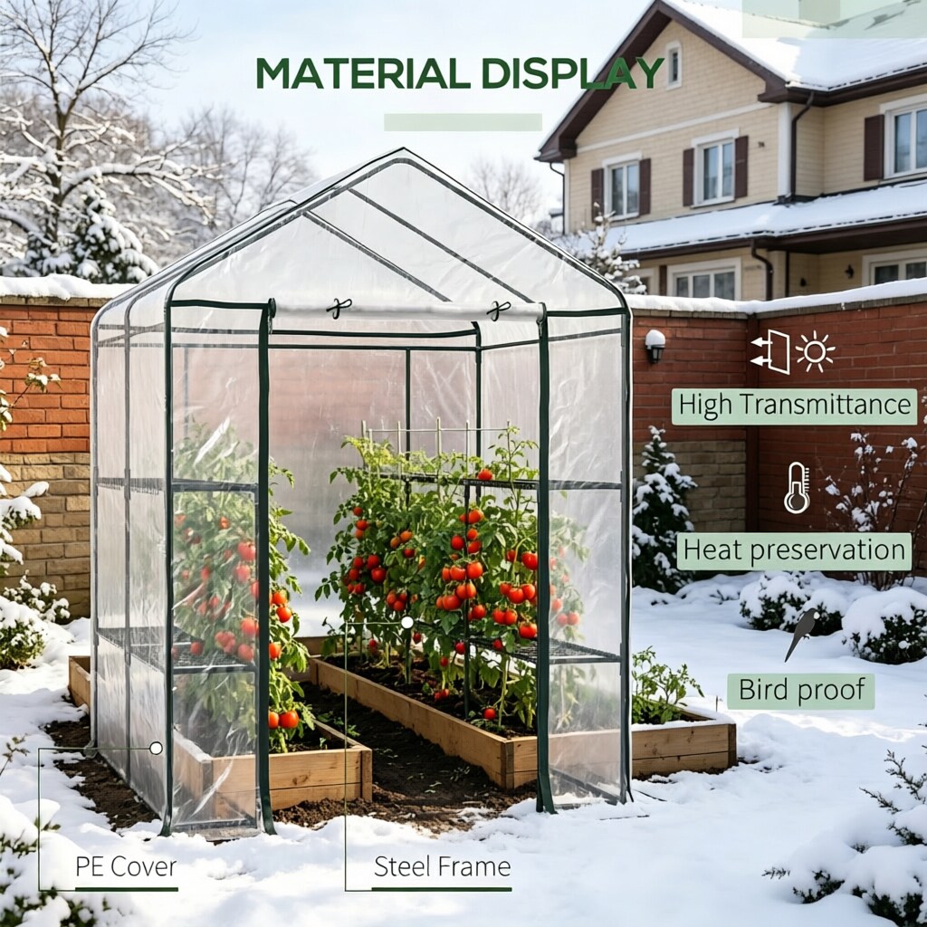 Mini Walk-in Greenhouse Kit, 5' X 5' X 6' Portable Green House With 3 Tier Shelves, Roll-Up Door, And Weatherized Plastic Cover_maomaolike.com