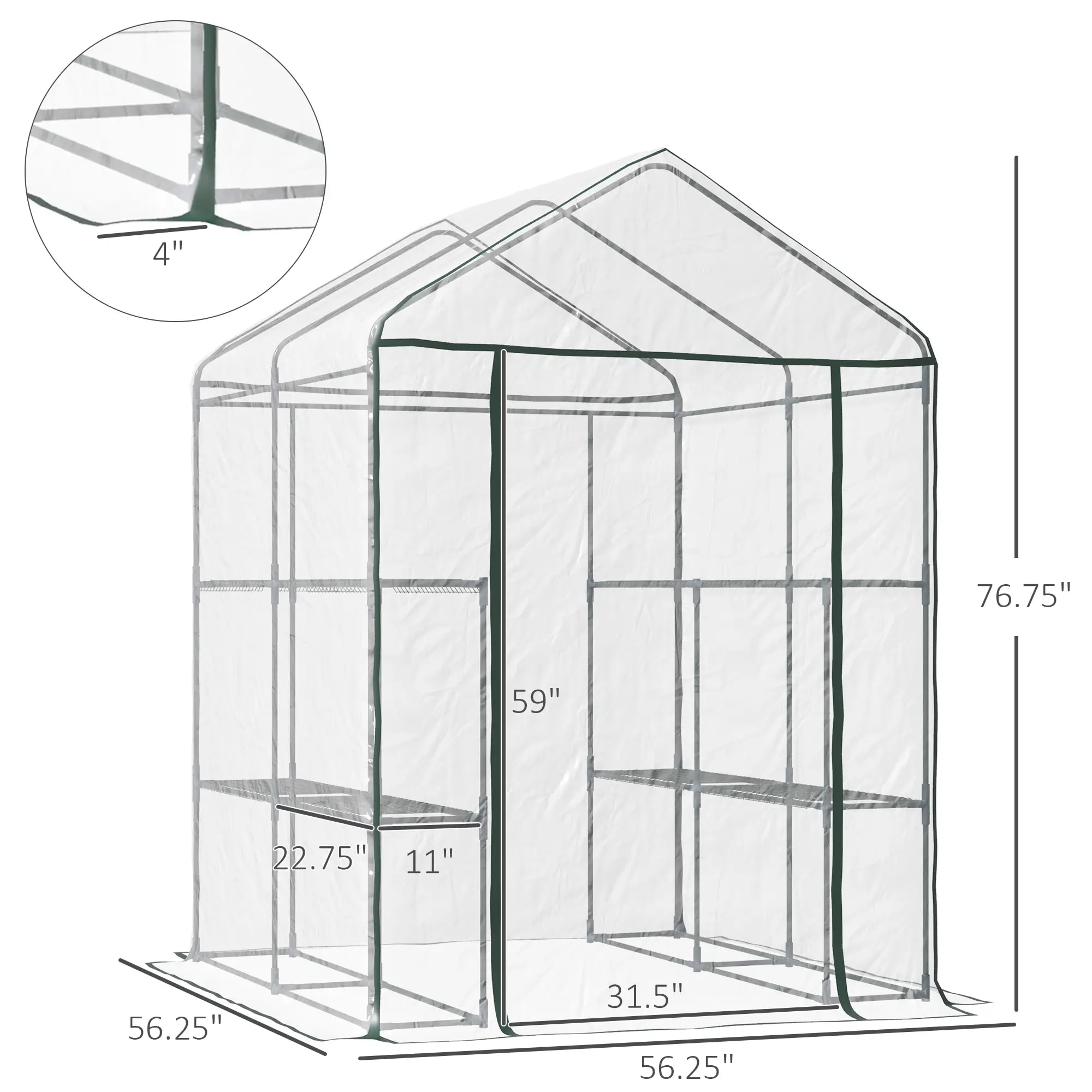 Mini Walk-in Greenhouse Kit, 5' X 5' X 6' Portable Green House With 3 Tier Shelves, Roll-Up Door, And Weatherized Plastic Cover_maomaolike.com