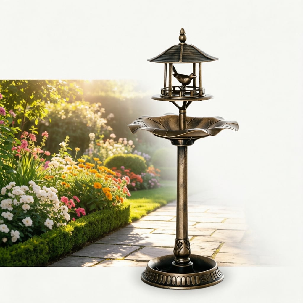 3 In 1 Garden Bird Bath Bowl Pedestal With Bird Feeder, Large Water Basin, Underneath Flower Planter_maomaolike.com