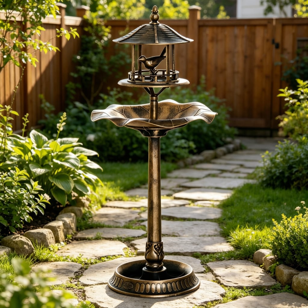 3 In 1 Garden Bird Bath Bowl Pedestal With Bird Feeder, Large Water Basin, Underneath Flower Planter_maomaolike.com