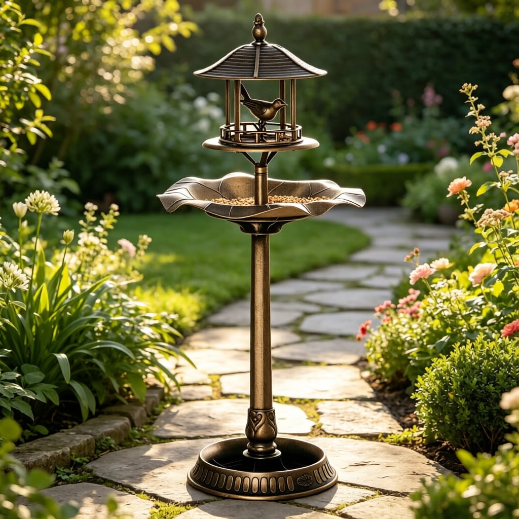 3 In 1 Garden Bird Bath Bowl Pedestal With Bird Feeder, Large Water Basin, Underneath Flower Planter_maomaolike.com