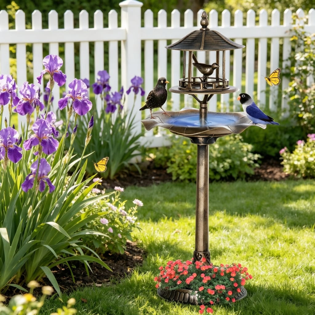 3 In 1 Garden Bird Bath Bowl Pedestal With Bird Feeder, Large Water Basin, Underneath Flower Planter_maomaolike.com