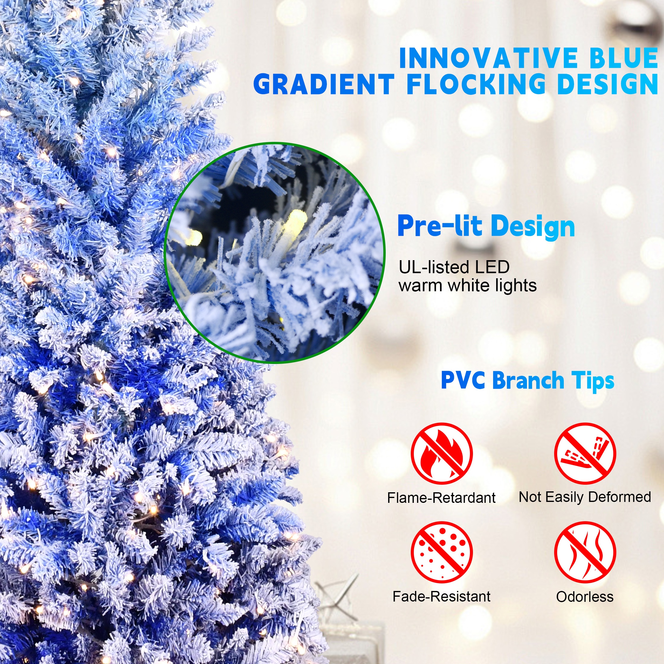 7ft PVC Blue Gradient Flocking Light Tree_voghion.com
