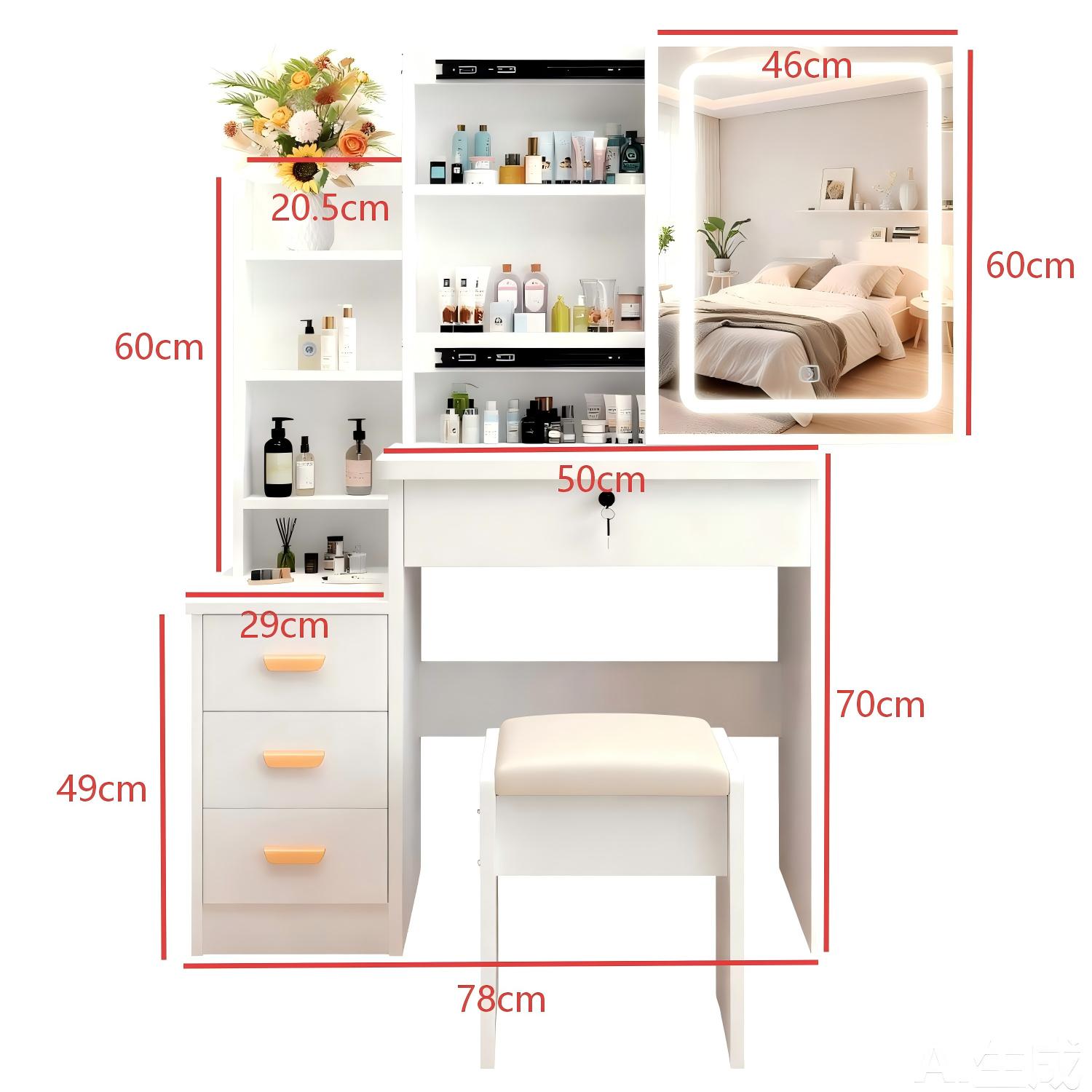 Vanity Dressing Table With Sliding Mirror, Lights, And Stool_voghion.com