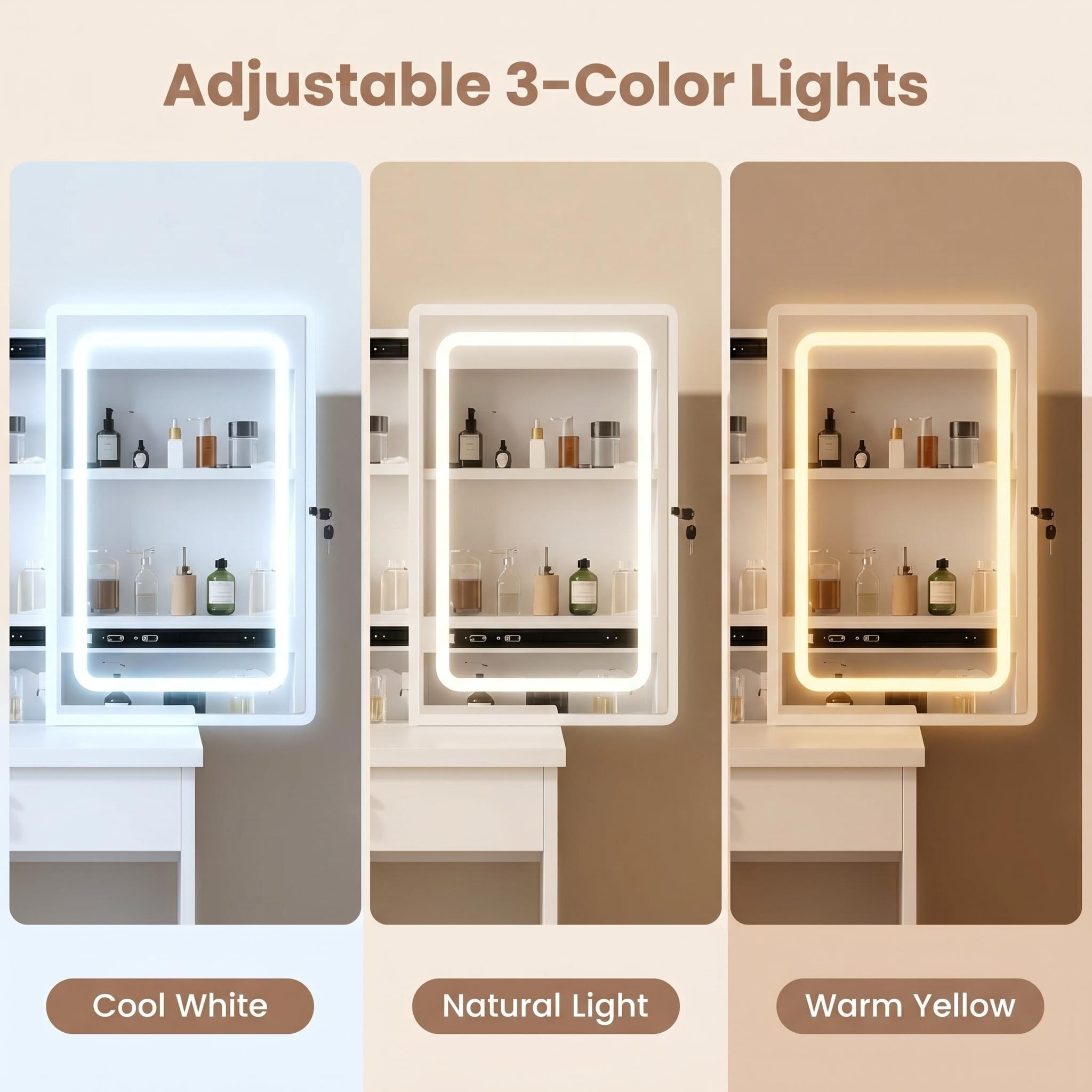 Vanity Dressing Table With Sliding Mirror, Lights, And Stool_voghion.com
