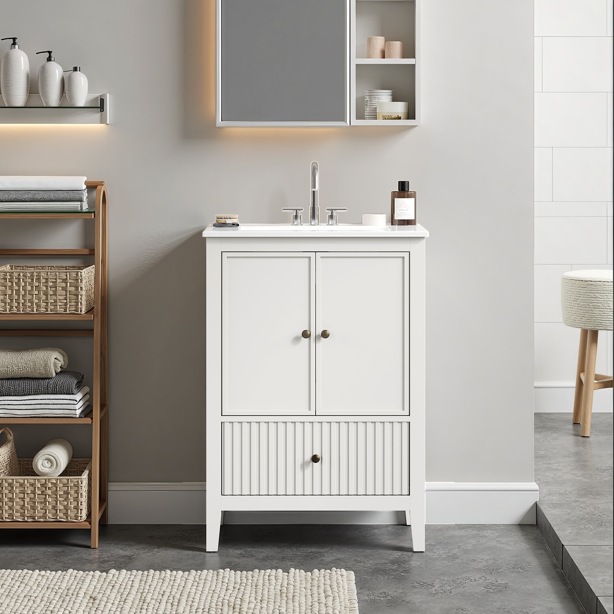 Bathroom Vanity With Sink White Modern Freestanding Cabinet_voghion.com