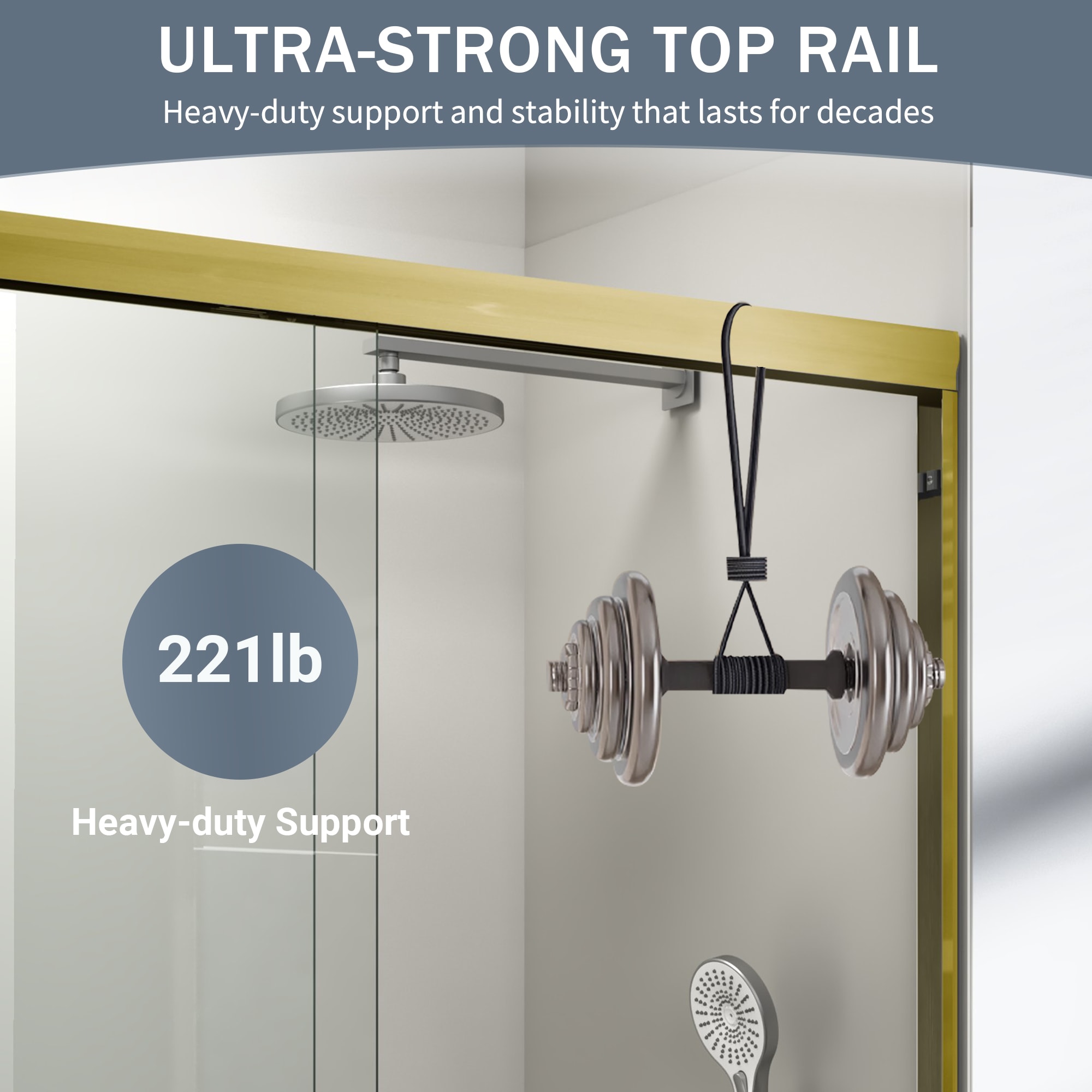 Double Sliding Shower Door Semi-frameless Brushed Gold Bathroom_voghion.com