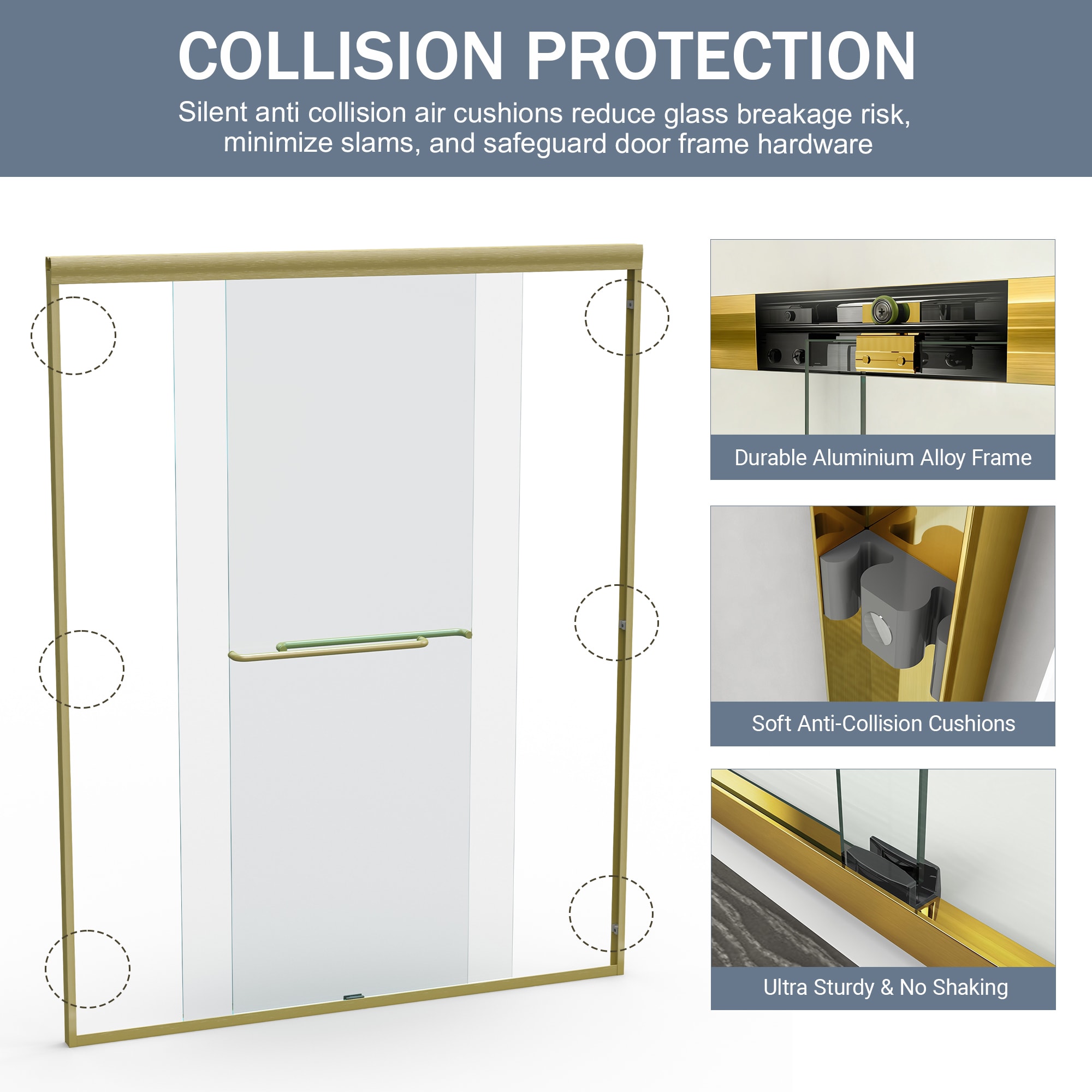 Double Sliding Shower Door Semi-frameless Brushed Gold Bathroom_voghion.com