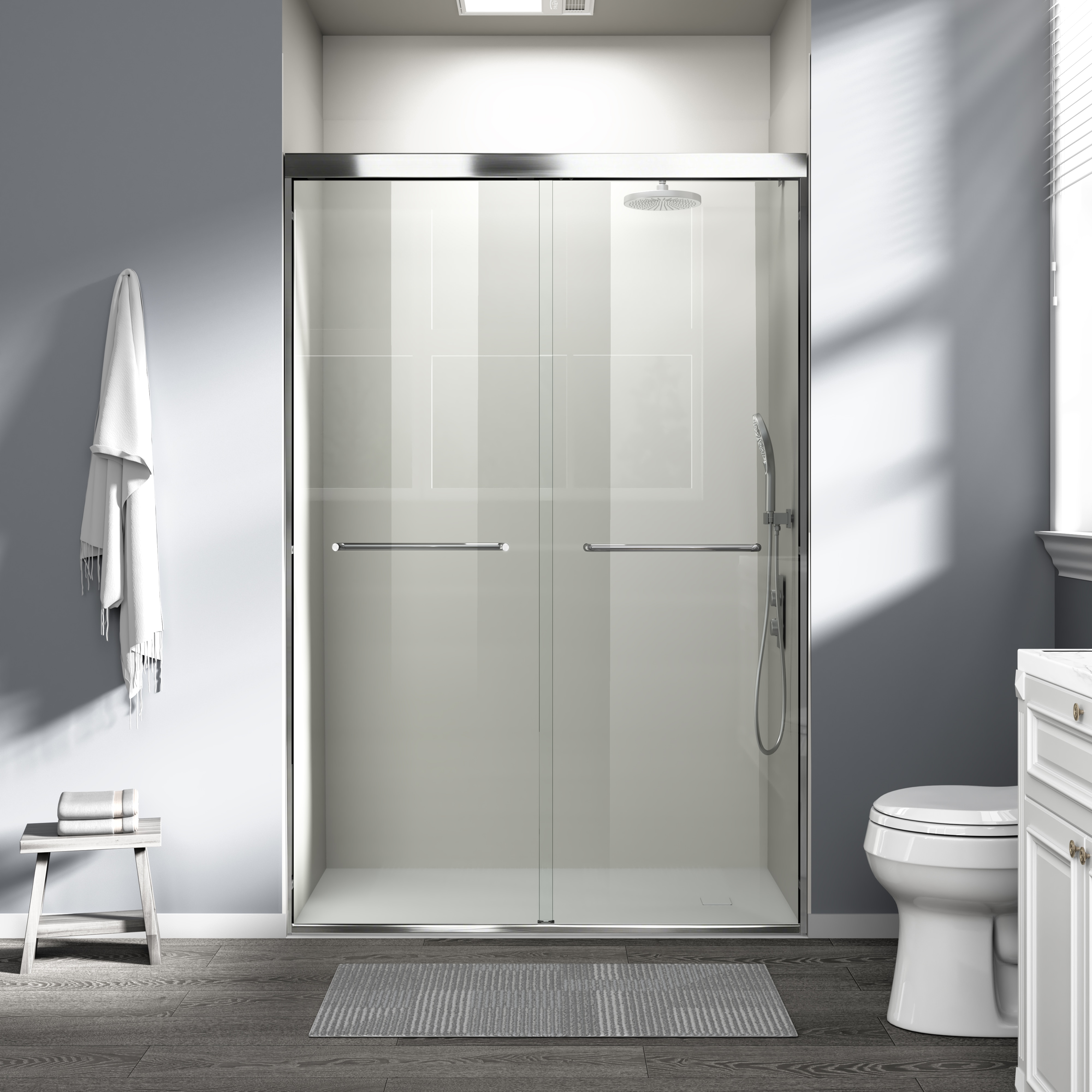 44-48 In. W X 72 In. H Double Sliding Shower Door, Semi-frameless Bypass Bathroom Sliding Door With 1/4" (6mm) Tempered Glass For Walk-in Shower, Chrome 24D03-48CX_voghion.com