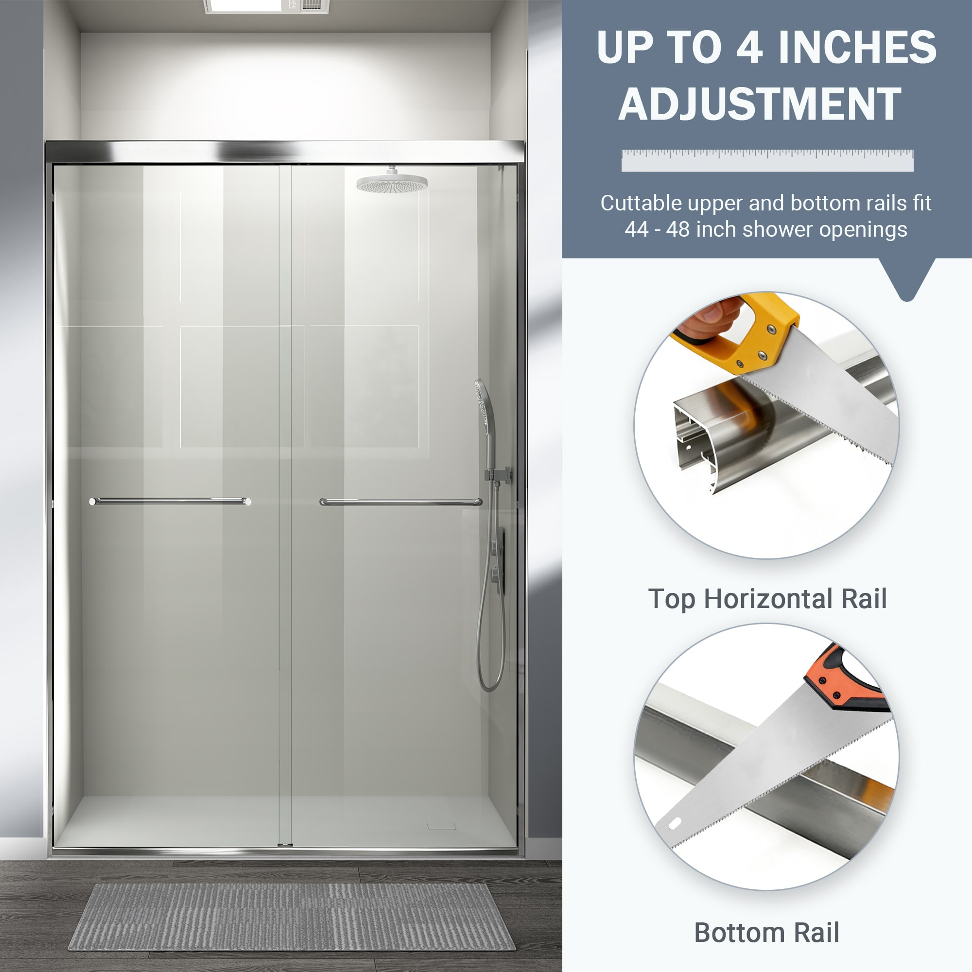 Double Sliding Shower Door Semi-frameless Chrome Bathroom Entry_voghion.com