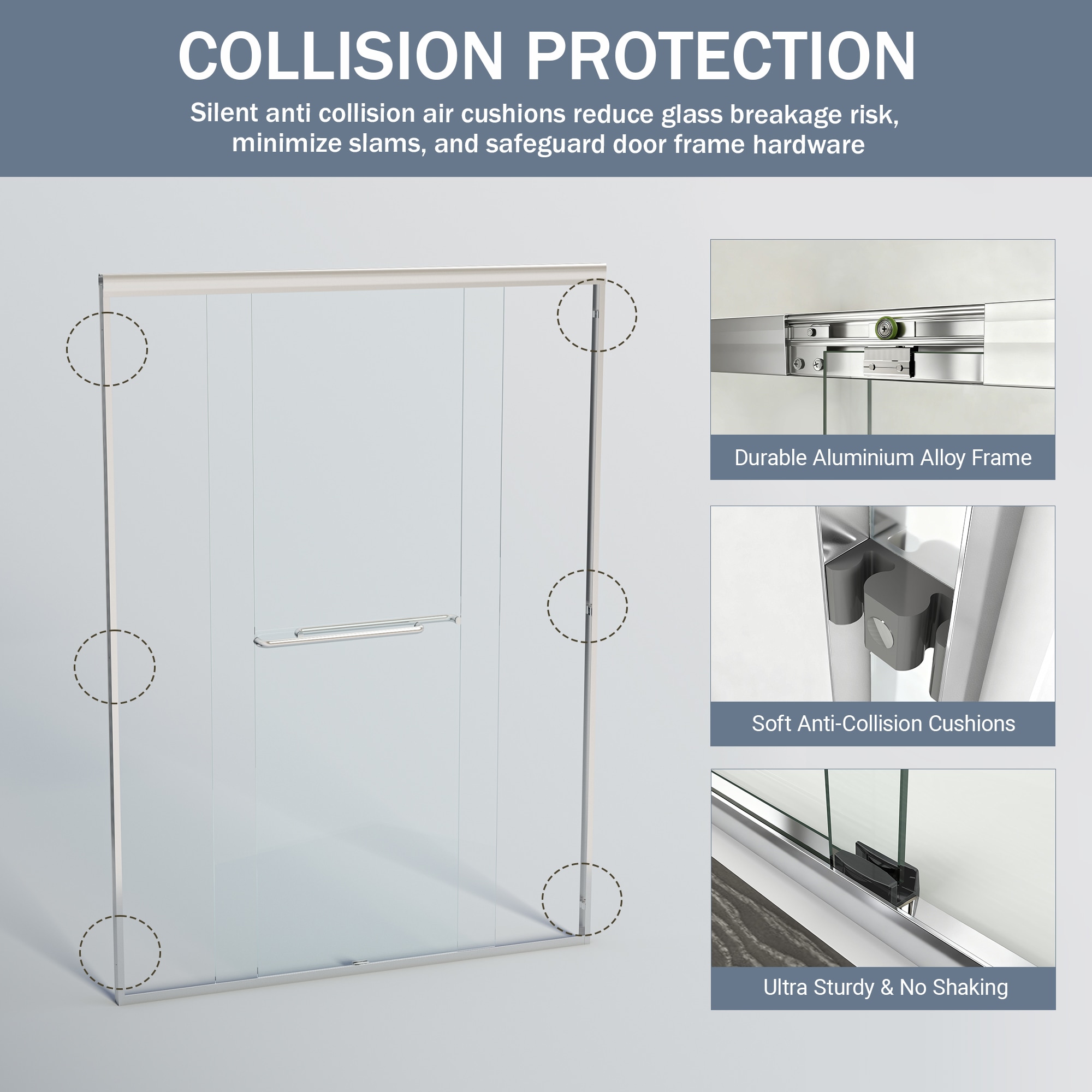 Double Sliding Shower Door Semi-frameless Chrome Bathroom Entry_voghion.com