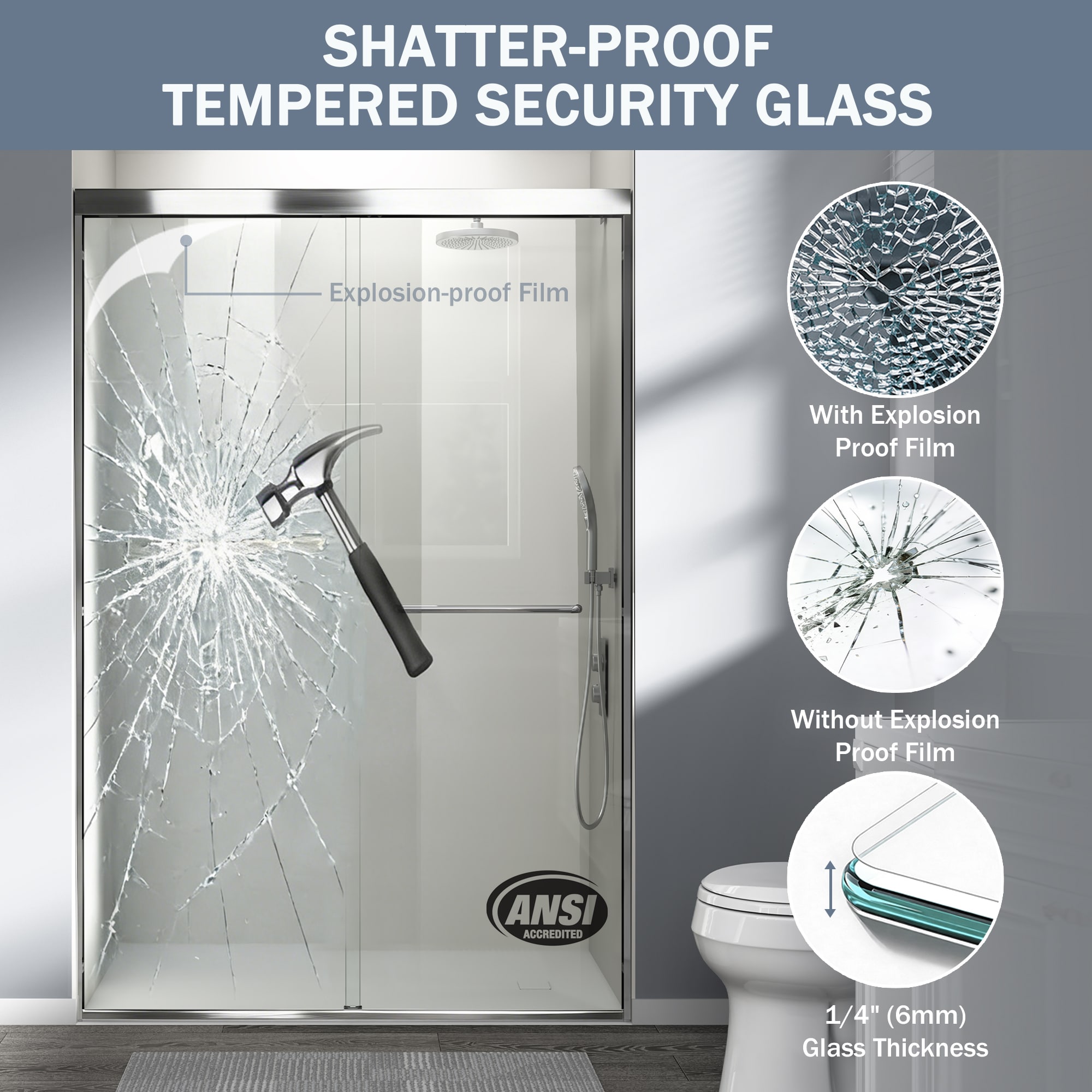 Double Sliding Shower Door Semi-frameless Chrome Bathroom Entry_voghion.com