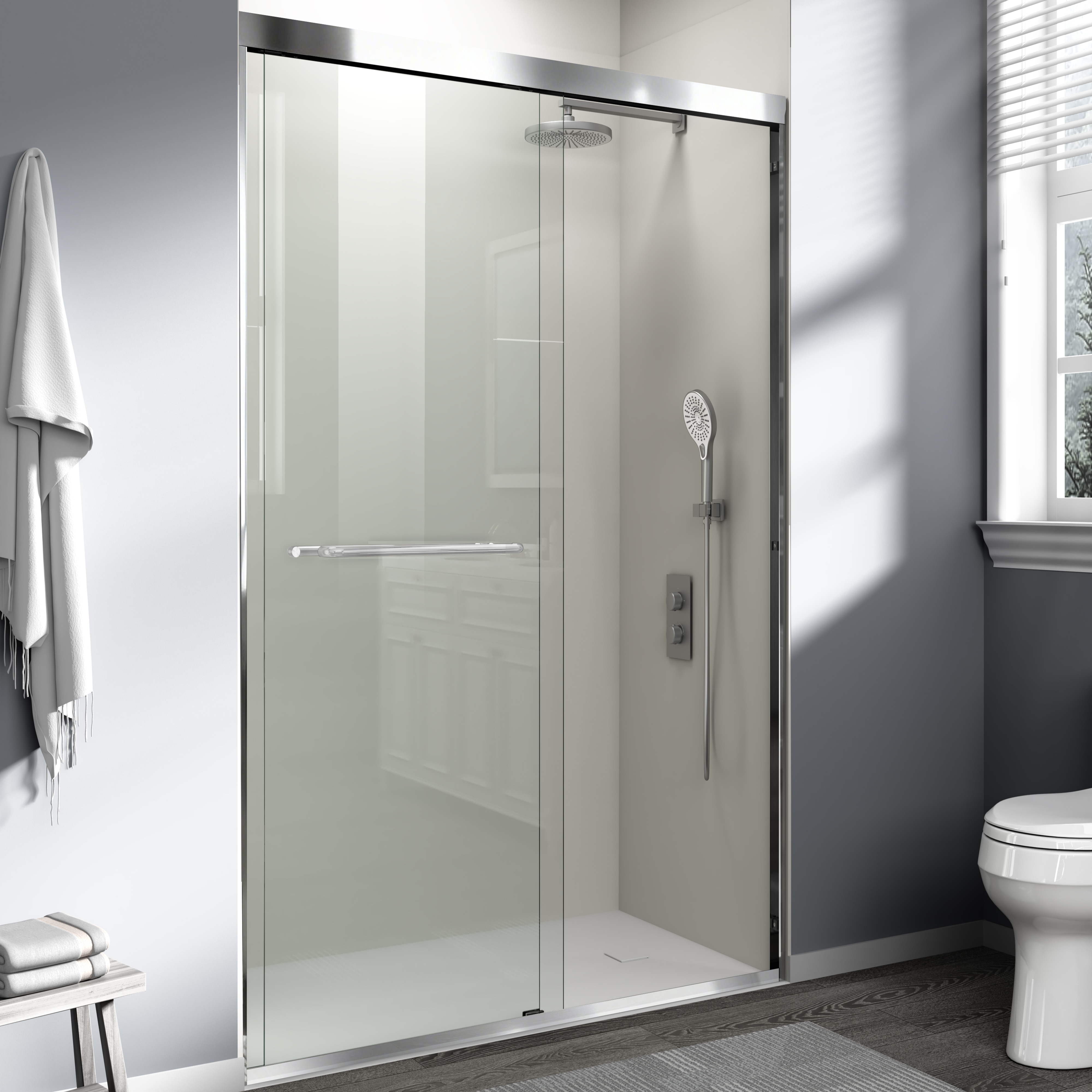 Double Sliding Shower Door Semi-frameless Chrome Bathroom Entry_voghion.com